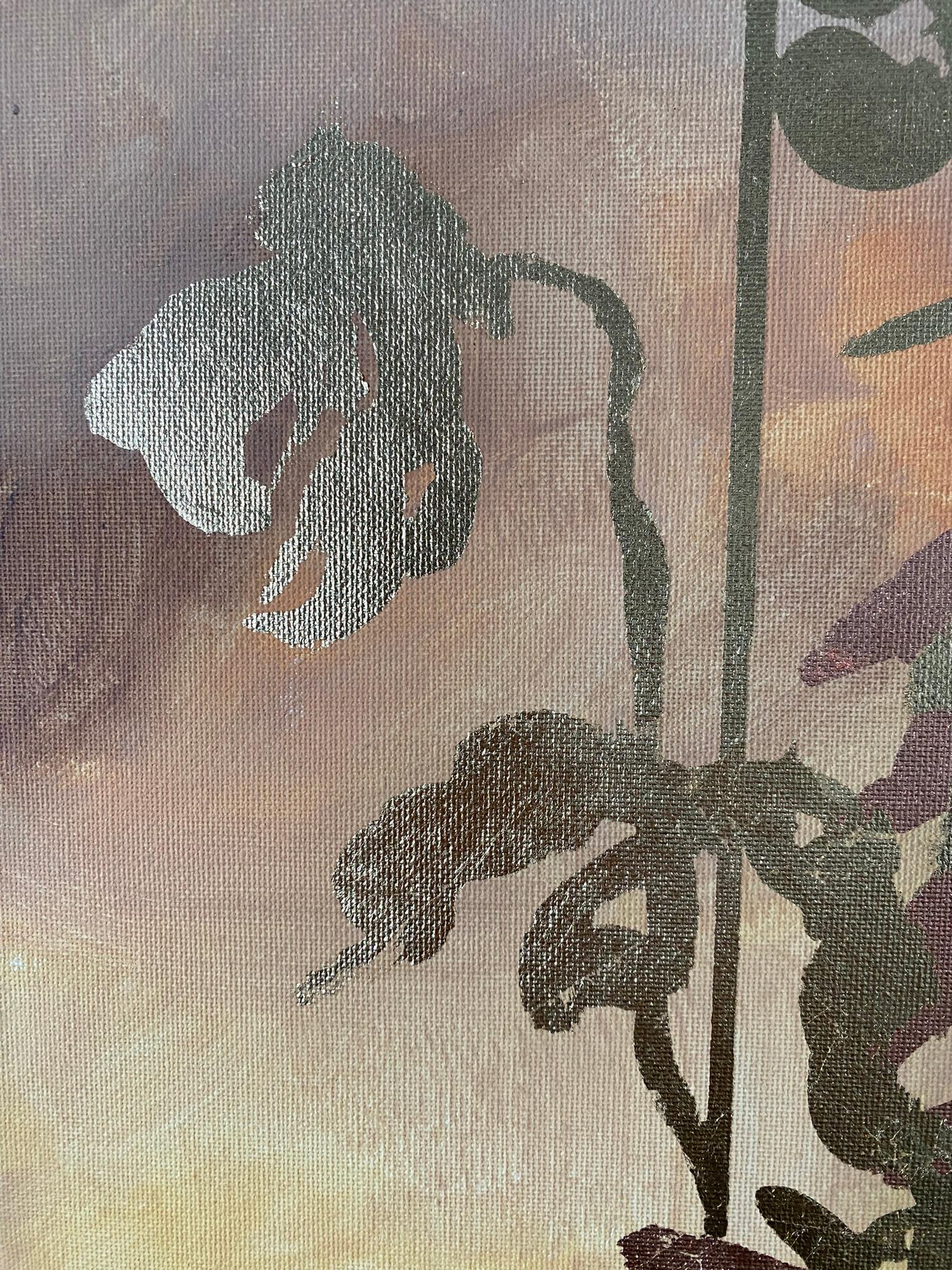 Preghiere al sole-Trittico originale-Artista britannico premiato-Foglia d'oro-Espressionista 12