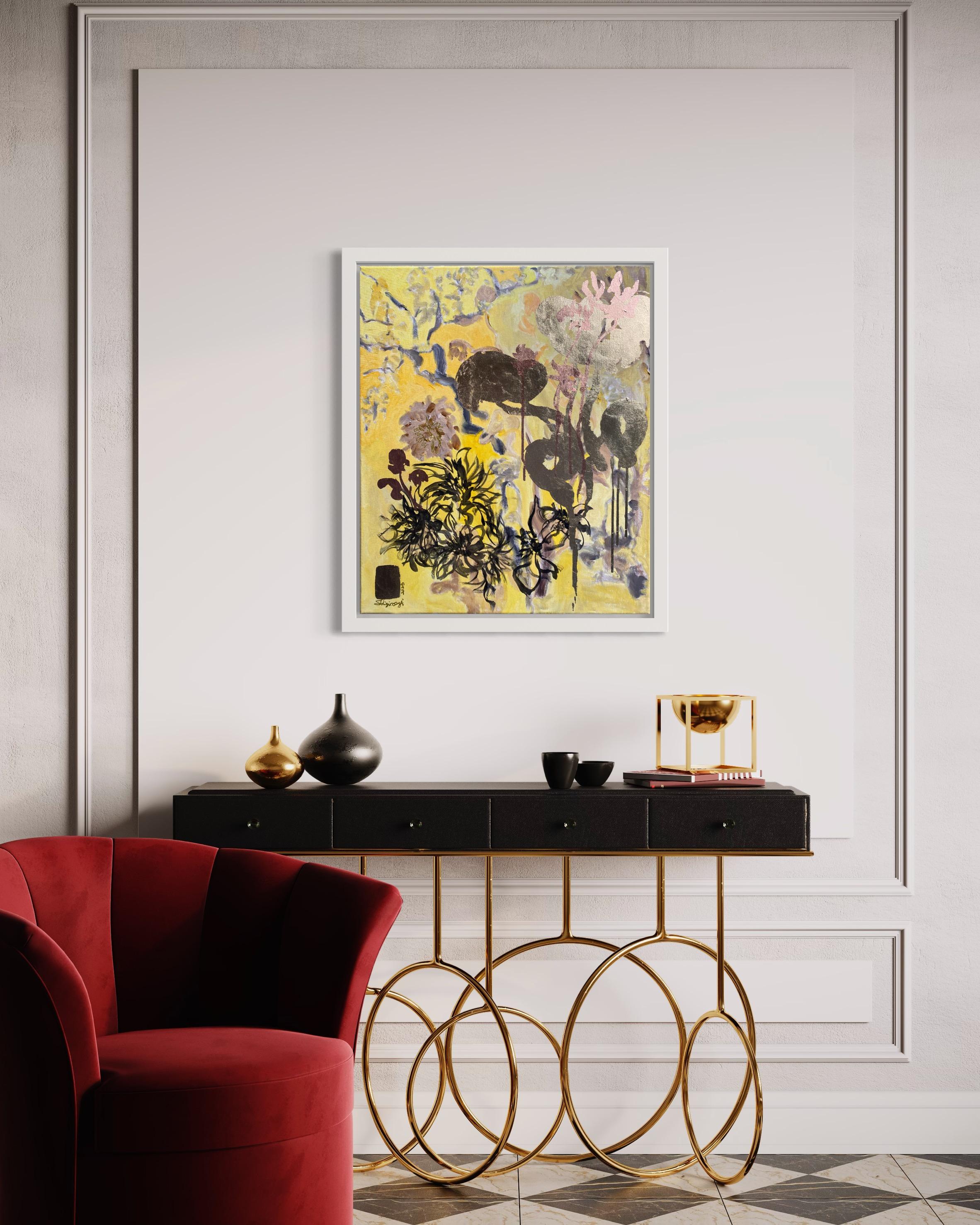 Preghiere al sole-Trittico originale-Artista britannico premiato-Foglia d'oro-Espressionista 2