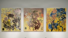 Preghiere al sole-Trittico originale-Artista britannico premiato-Foglia d'oro-Espressionista