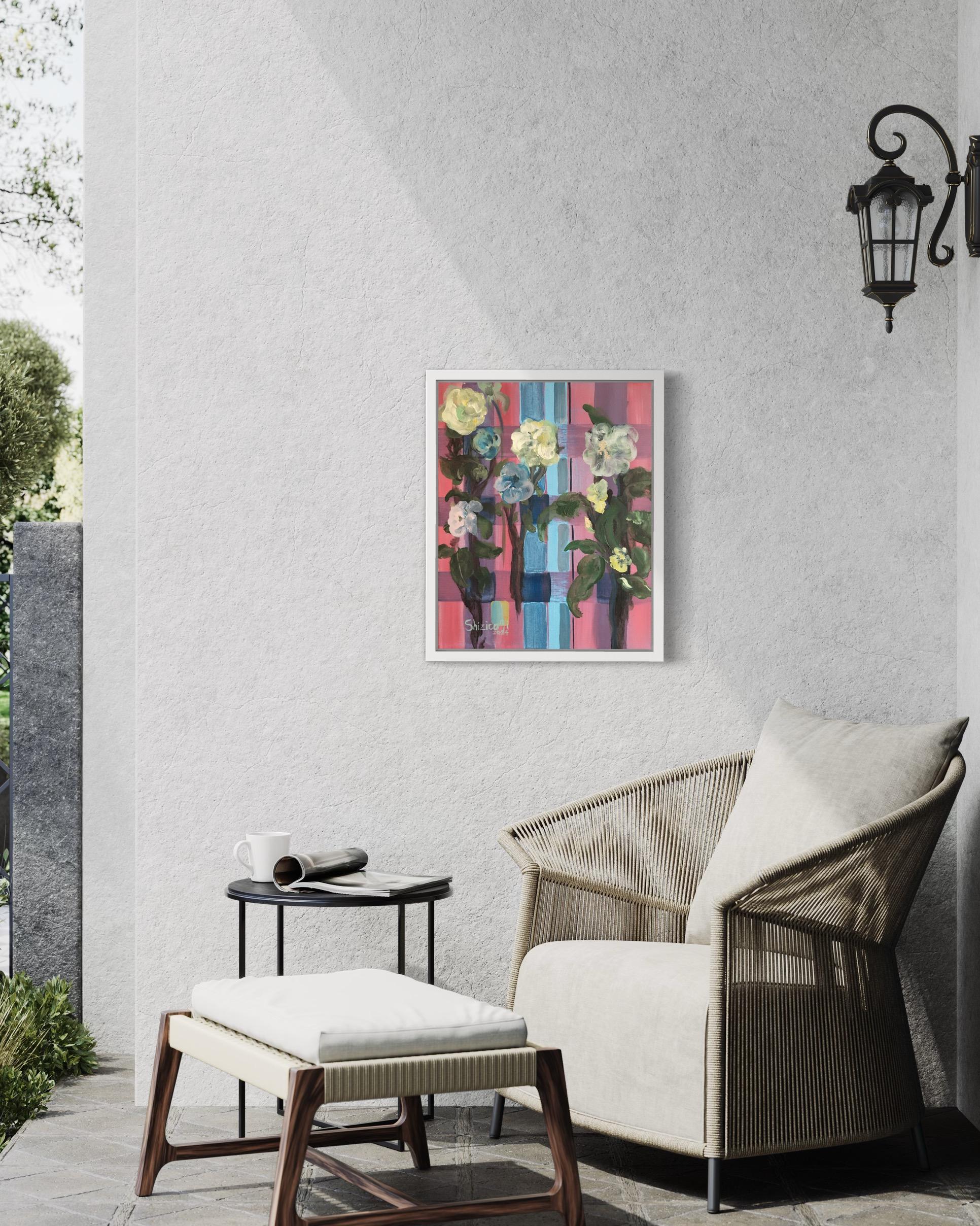 Originale. Serie Tartan scozzese e Camelia - Artista premiato nel Regno Unito - Il Tessitore - Painting di Shizico Yi