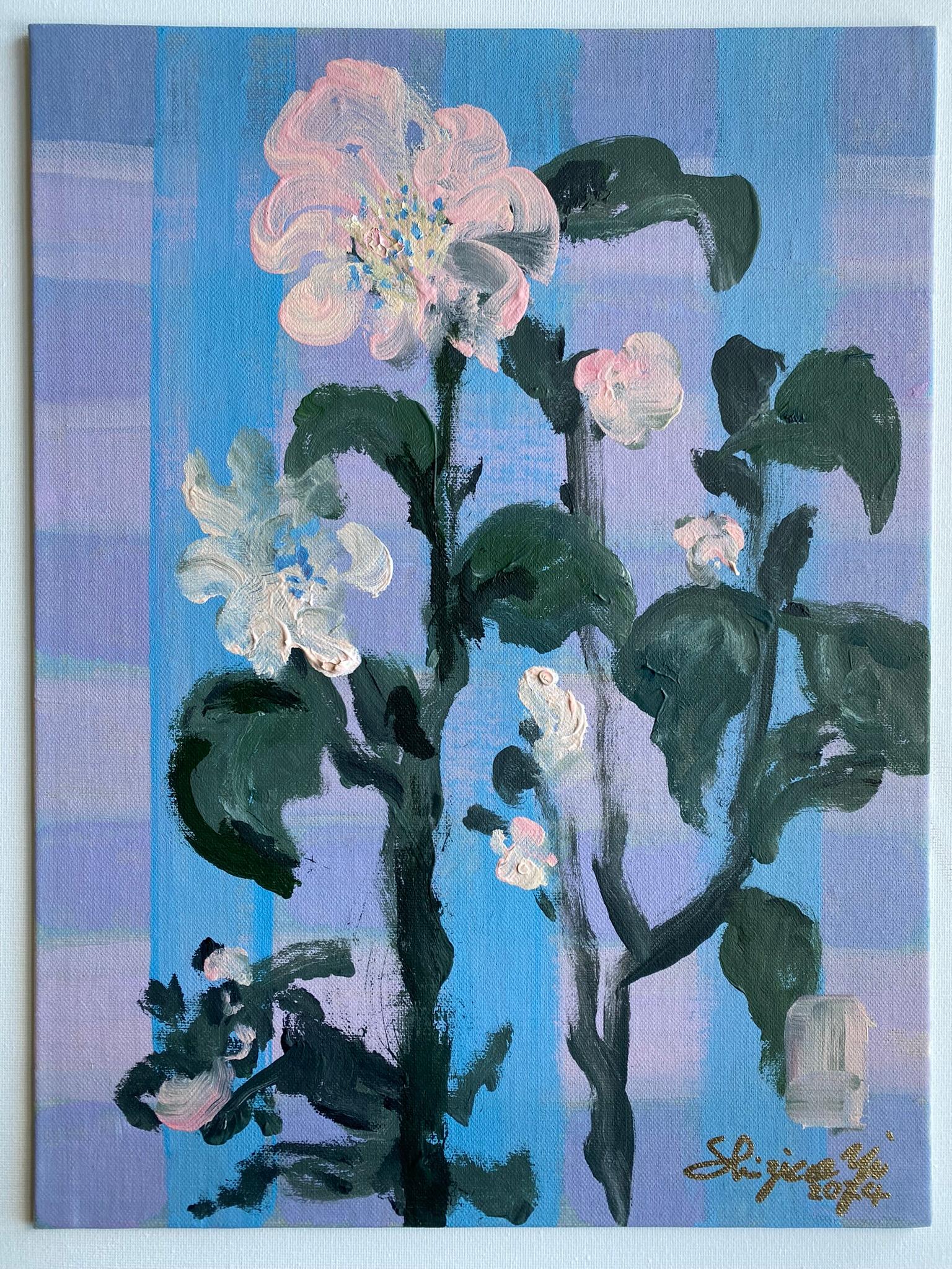 The Weaver-Original Set II-UK Awarded Artist-(feat. Scottish Tartan vs Camellia) - Abstract Expressionist Painting by Shizico Yi