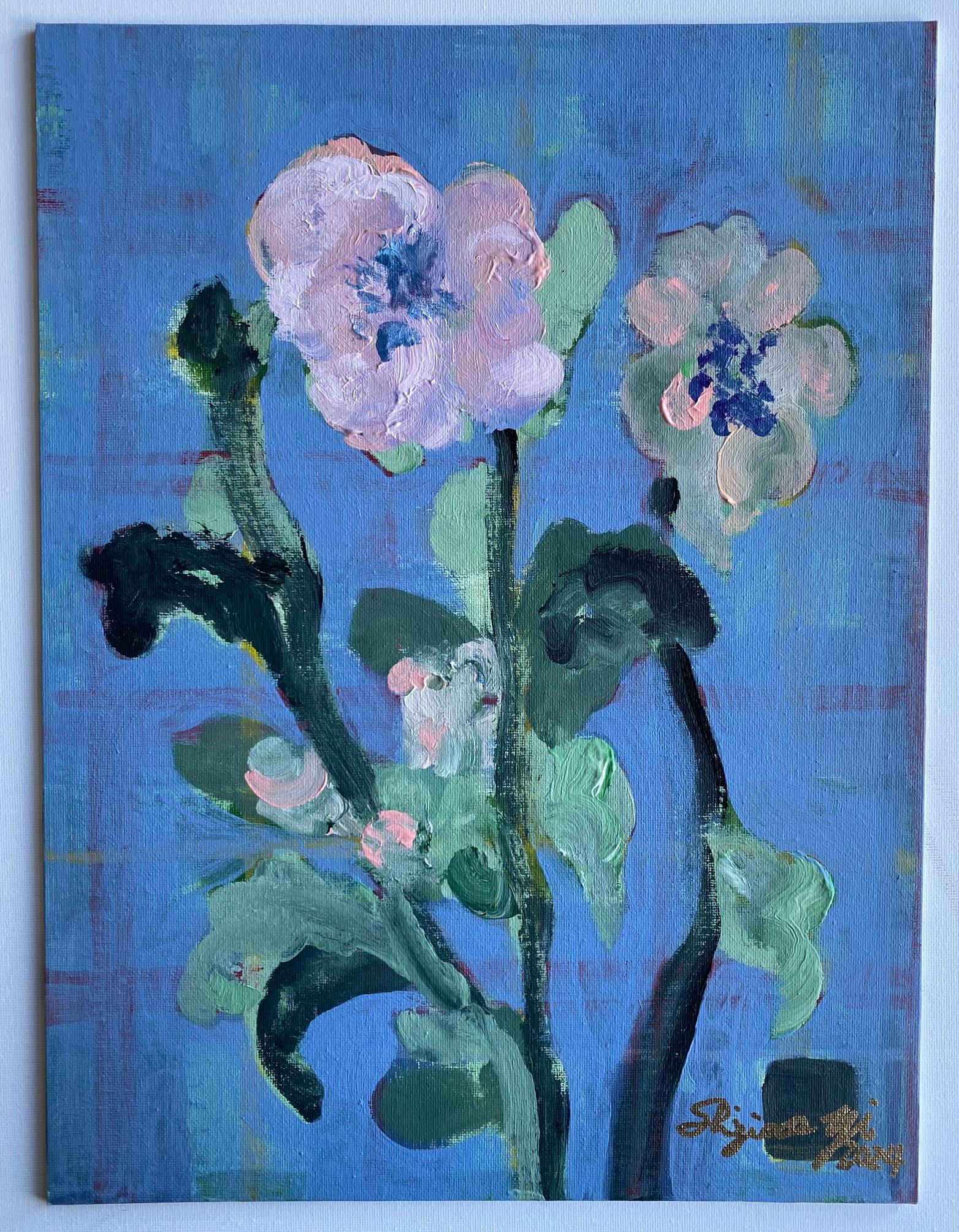 The Weaver- Original Set-UK Awarded Artist-(feat. Scottish Tartan vs Camellia) - Abstract Expressionist Painting by Shizico Yi