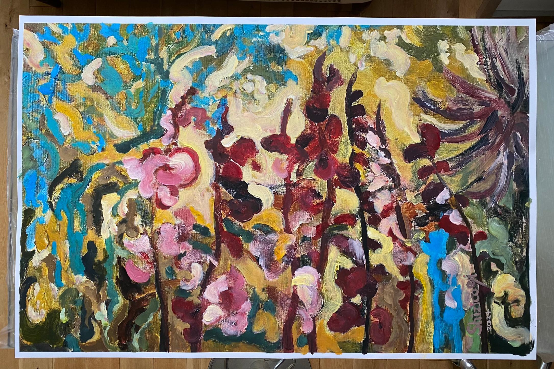 This is a rare X-large Limited Edition, 80% of the painting is hand painted and highlighted with original brushstrokes by artist Shizico Yi herself; 
a very rare and collectable Limited Edition at the best offer! 
The sheer size and the vibrant