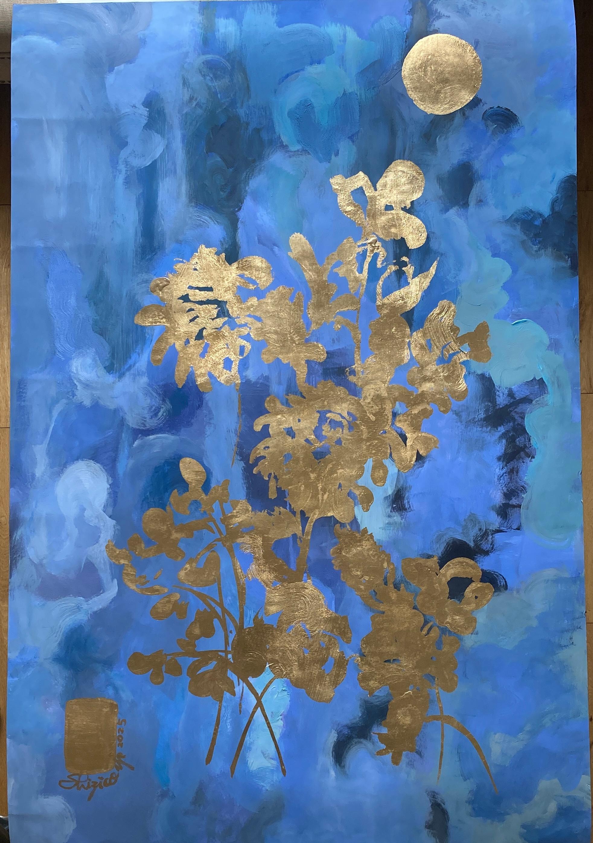 August Moon - Épreuve d'artiste en un exemplaire - Peint à la main - Artistique britannique primé - Feuille d'or en vente 12
