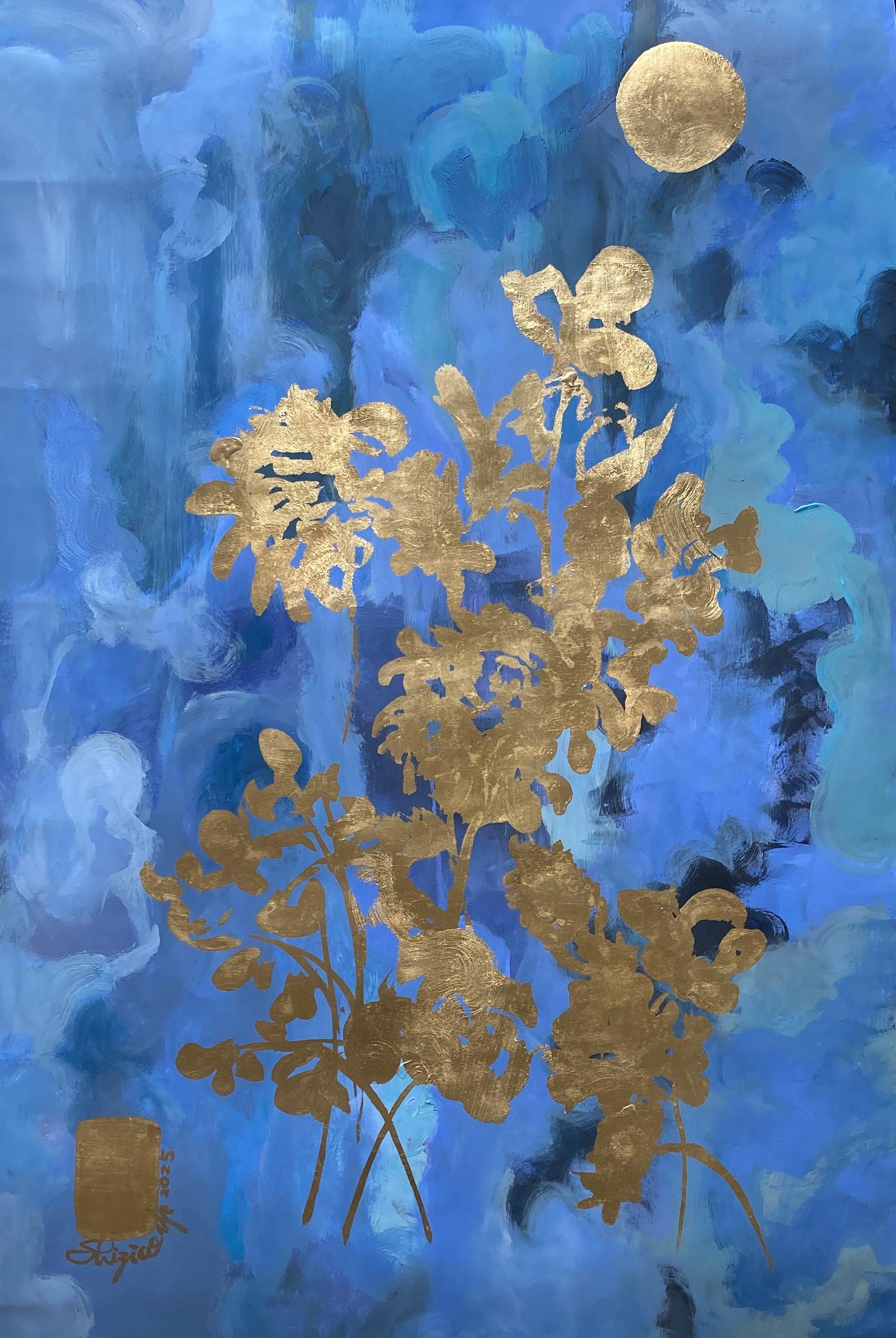 Landscape Print Shizico Yi - August Moon - Épreuve d'artiste en un exemplaire - Peint à la main - Artistique britannique primé - Feuille d'or