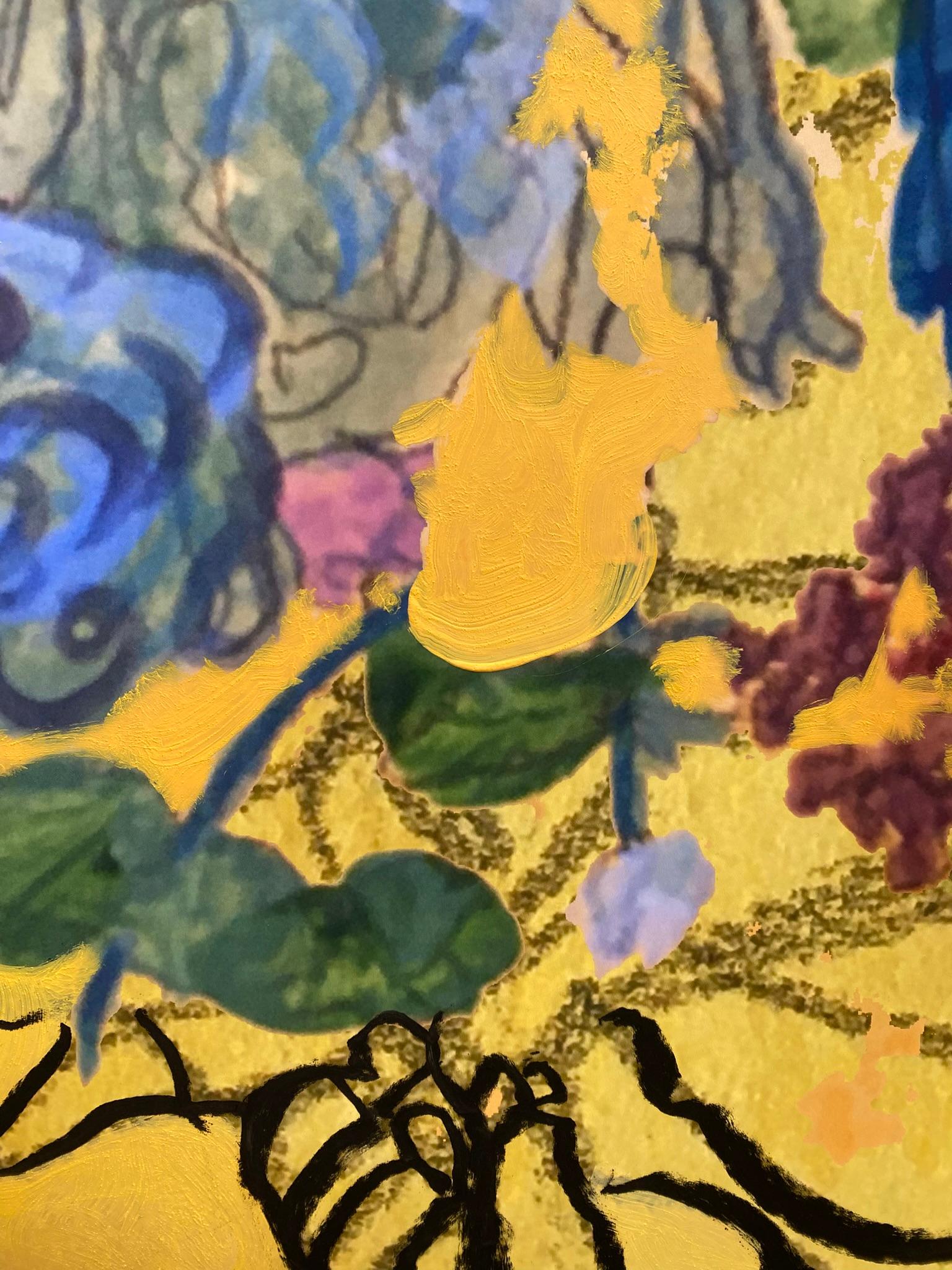 Hand Drawn-Painted X-L One Off Edition-Constant Gardener-British Awarded Artist - Yellow Abstract Print by Shizico Yi