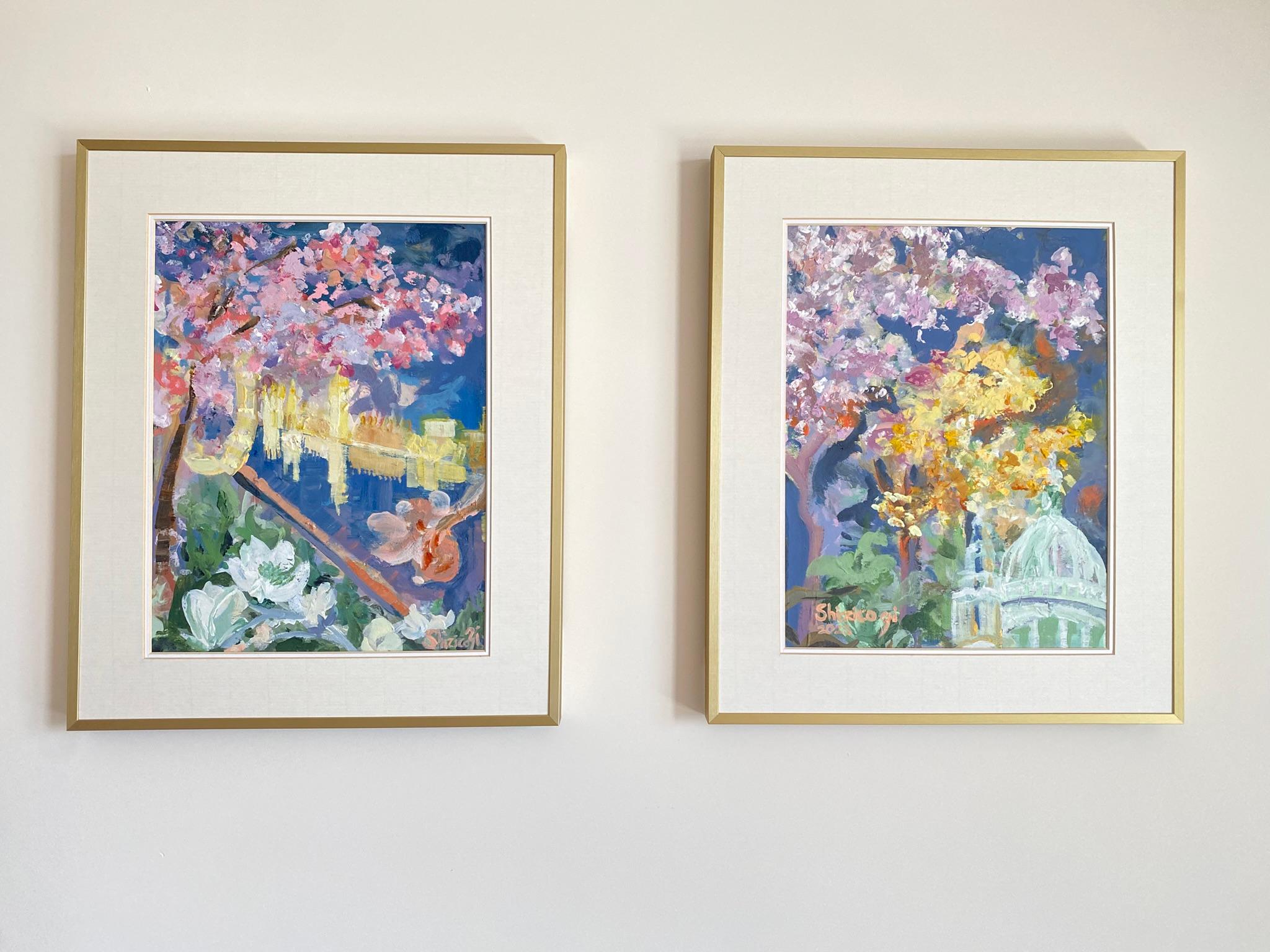 Shizico Yi Landscape Print - Hand Painted Artist's Proof Diptych-Sunshine Factory-London-Brit Awarded Artist