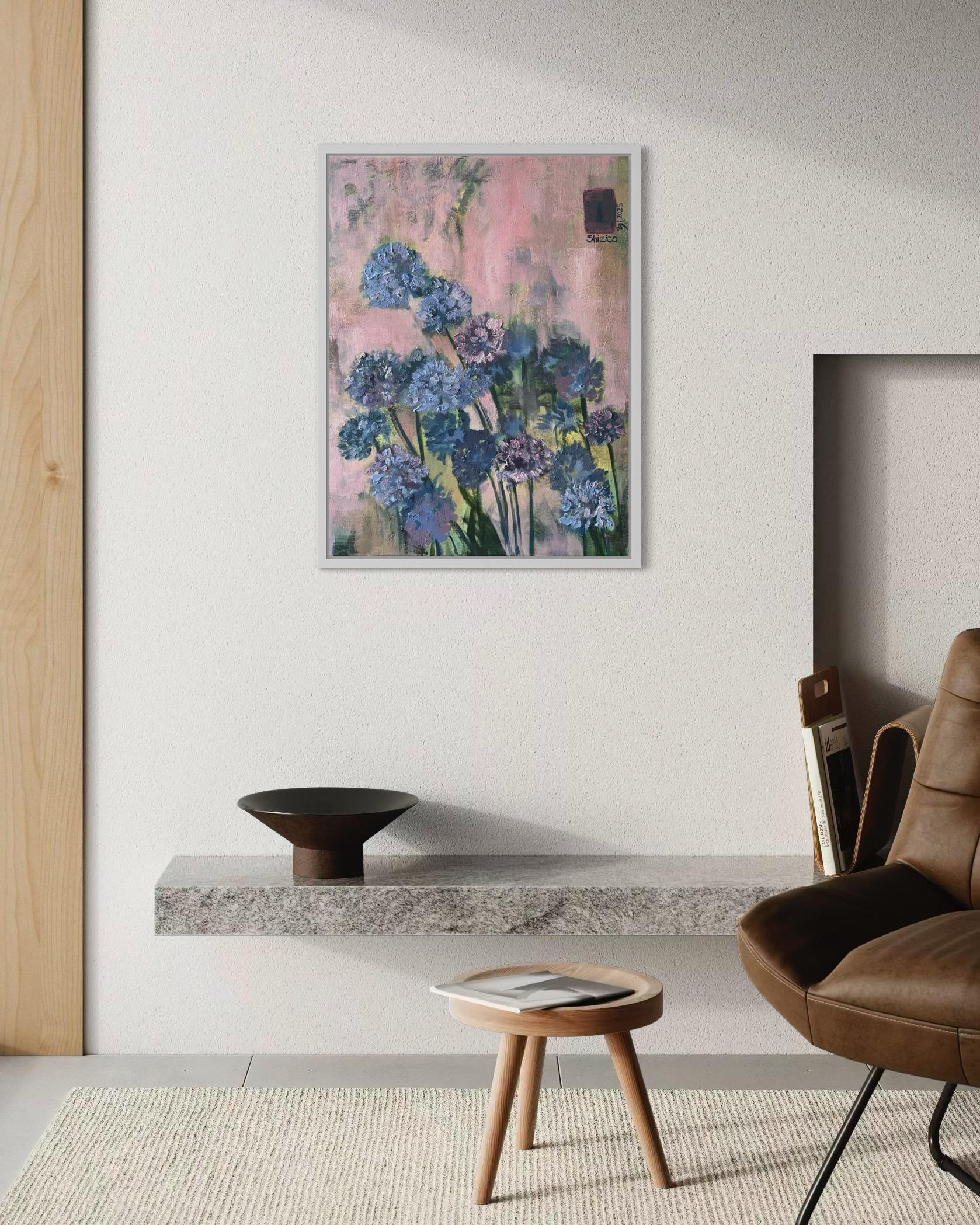 Épreuve sur toile peinte à la main - Alliums violets et brumeux - Artistics britanniques primés - une seule fois - Print de Shizico Yi
