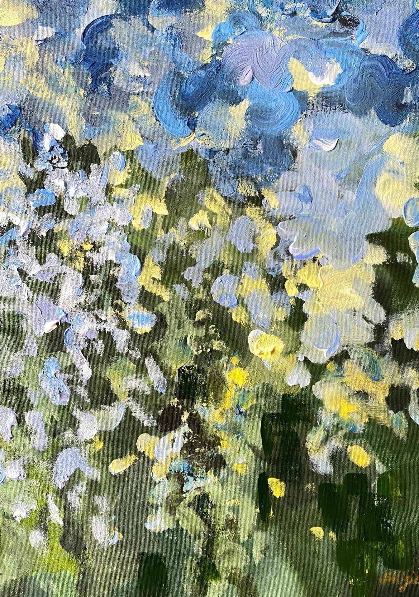 Edizione dipinta a mano n. 2-Canzone del tramonto con blu e verde-Artista britannico premiato - Print di Shizico Yi