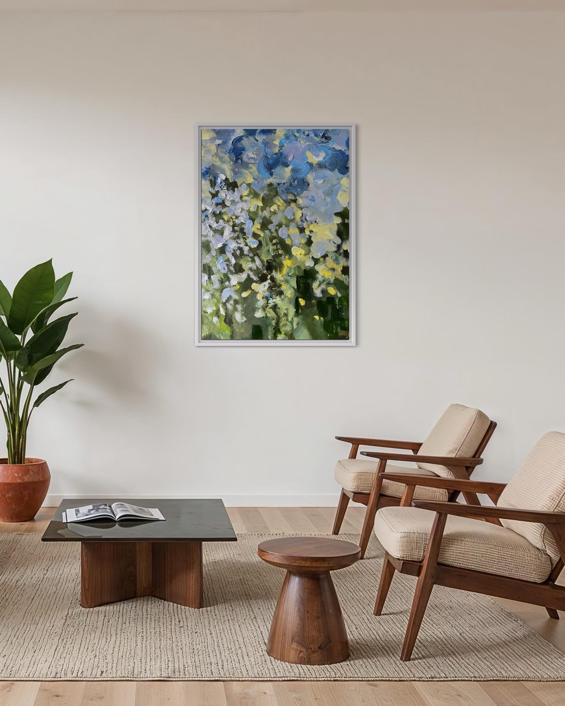 Edizione dipinta a mano n. 2-Canzone del tramonto con blu e verde-Artista britannico premiato - Print Impressionismo astratto di Shizico Yi