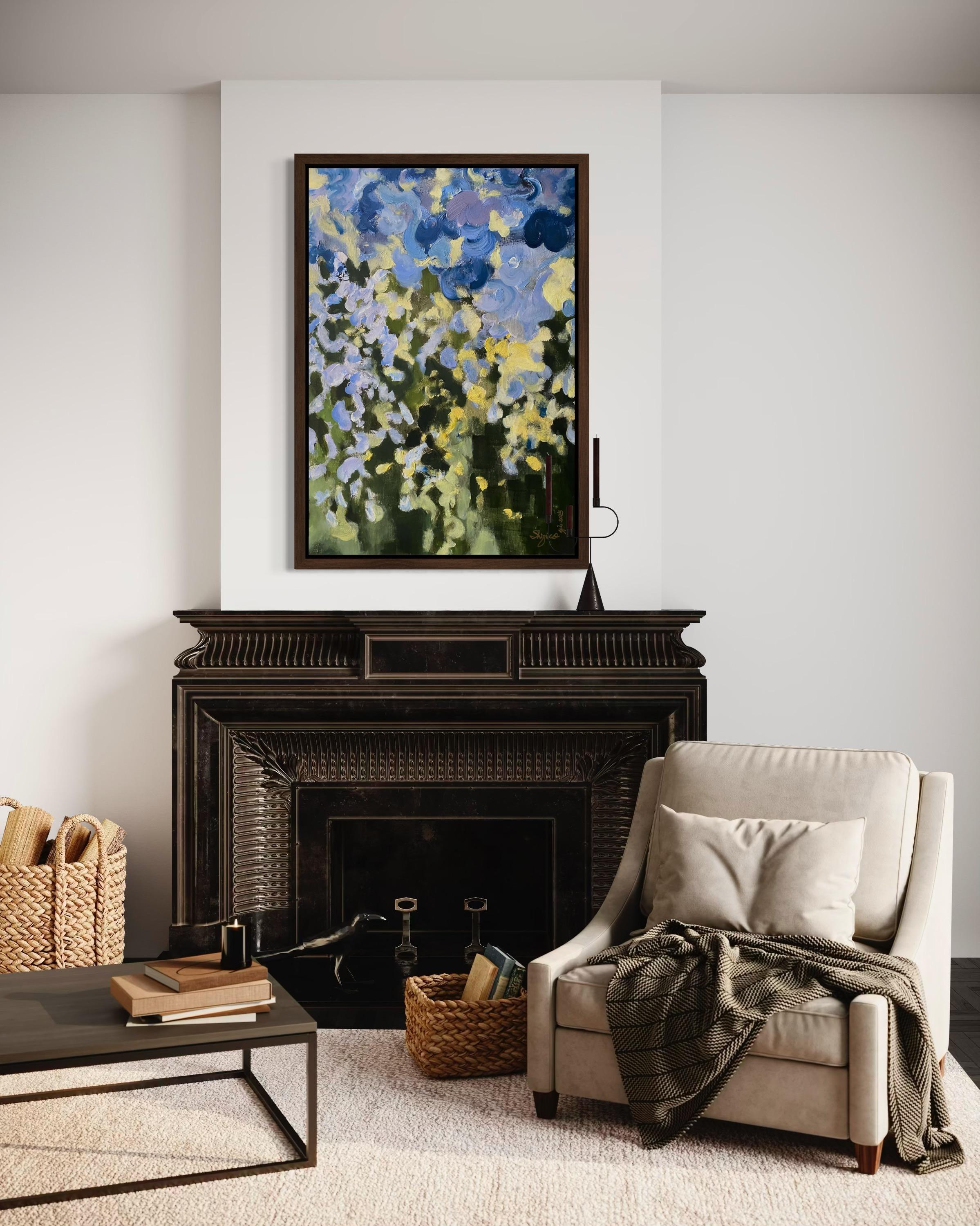 Edición pintada a mano nº 2-Sunset Song con azul y verde-Artista británico galardonado - Landscape Print Marrón de Shizico Yi