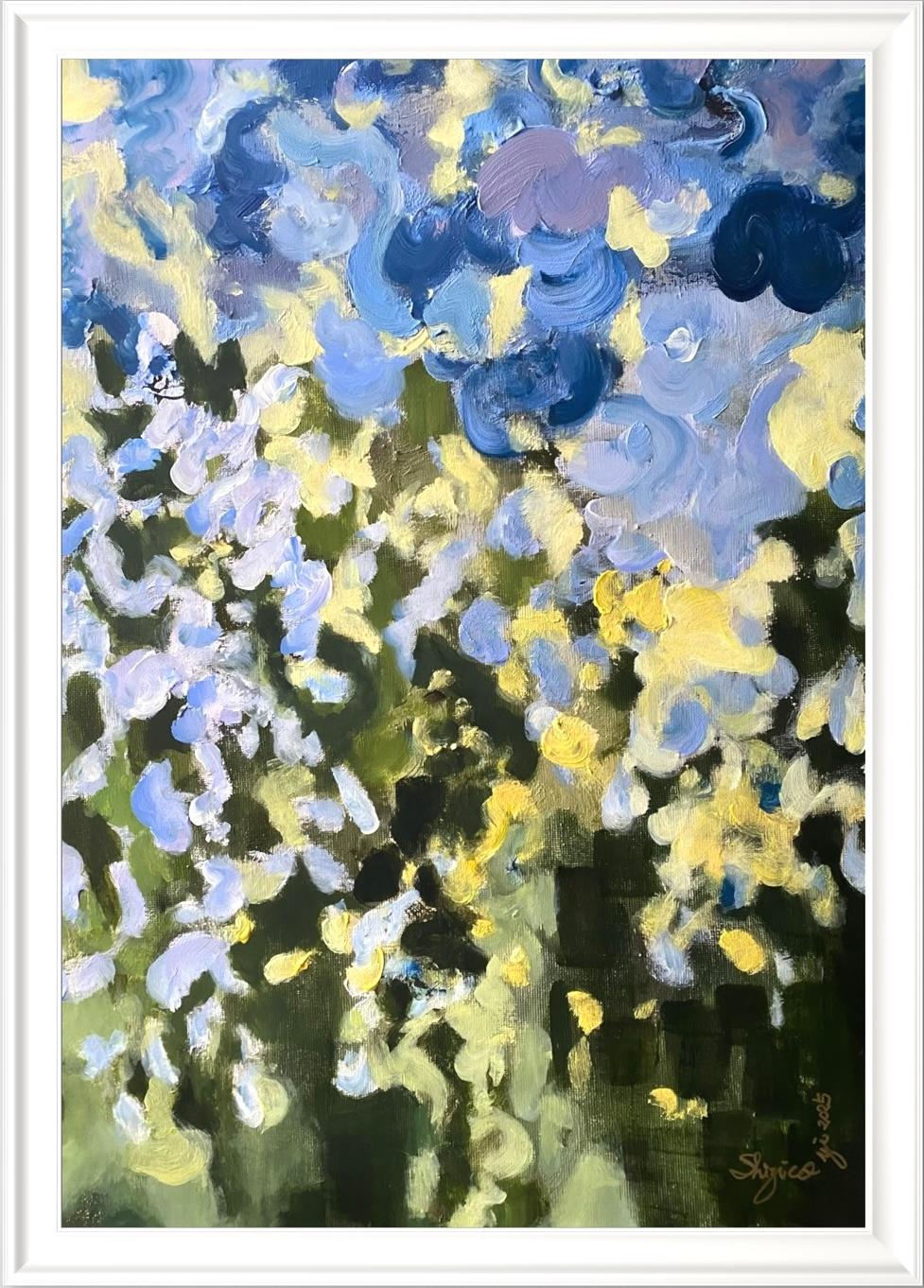 Edición pintada a mano nº 2-Sunset Song con azul y verde-Artista británico galardonado - Print Impresionista abstracto de Shizico Yi