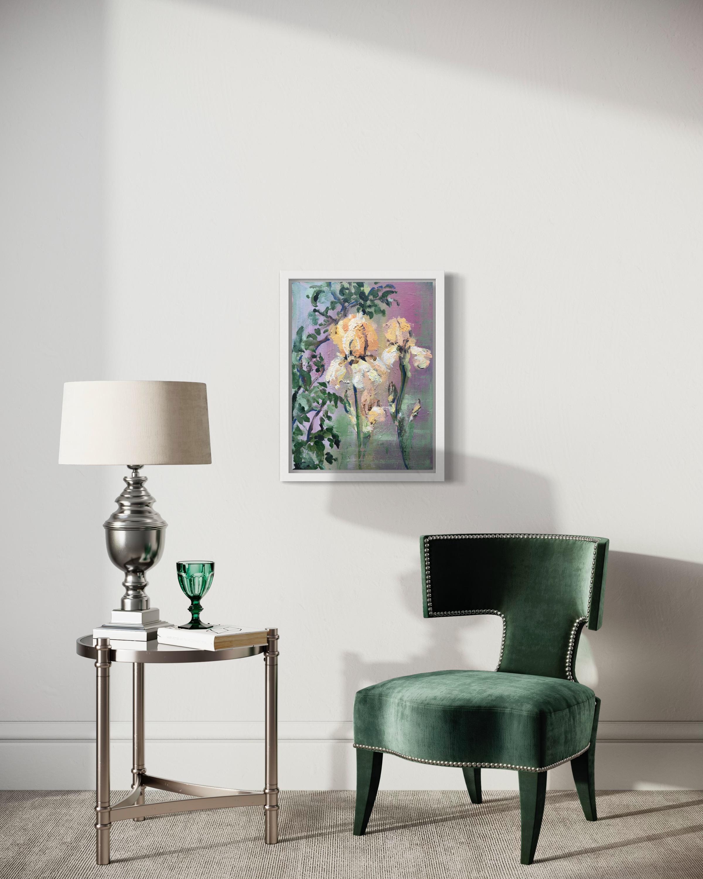 Handgemalte Edition#1-Goldene Benton-Schwertlilien-Großbritanniens preisgekrönter Künstler-Öl auf Giclée im Angebot 3