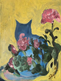 Hand painted Large Artist's Proof-Breakfast with Cat-British Awarded Artist-rose