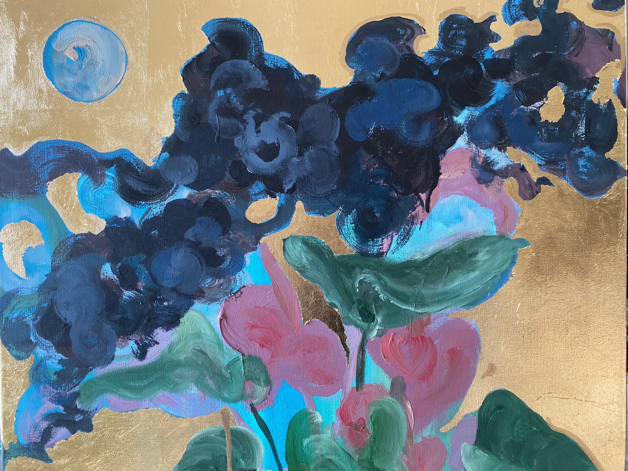 Pintado a mano Edición Limitada #1-Primera Luna-Premio del Reino Unido al Artista-óleo, oro sobre Giclée en venta 11