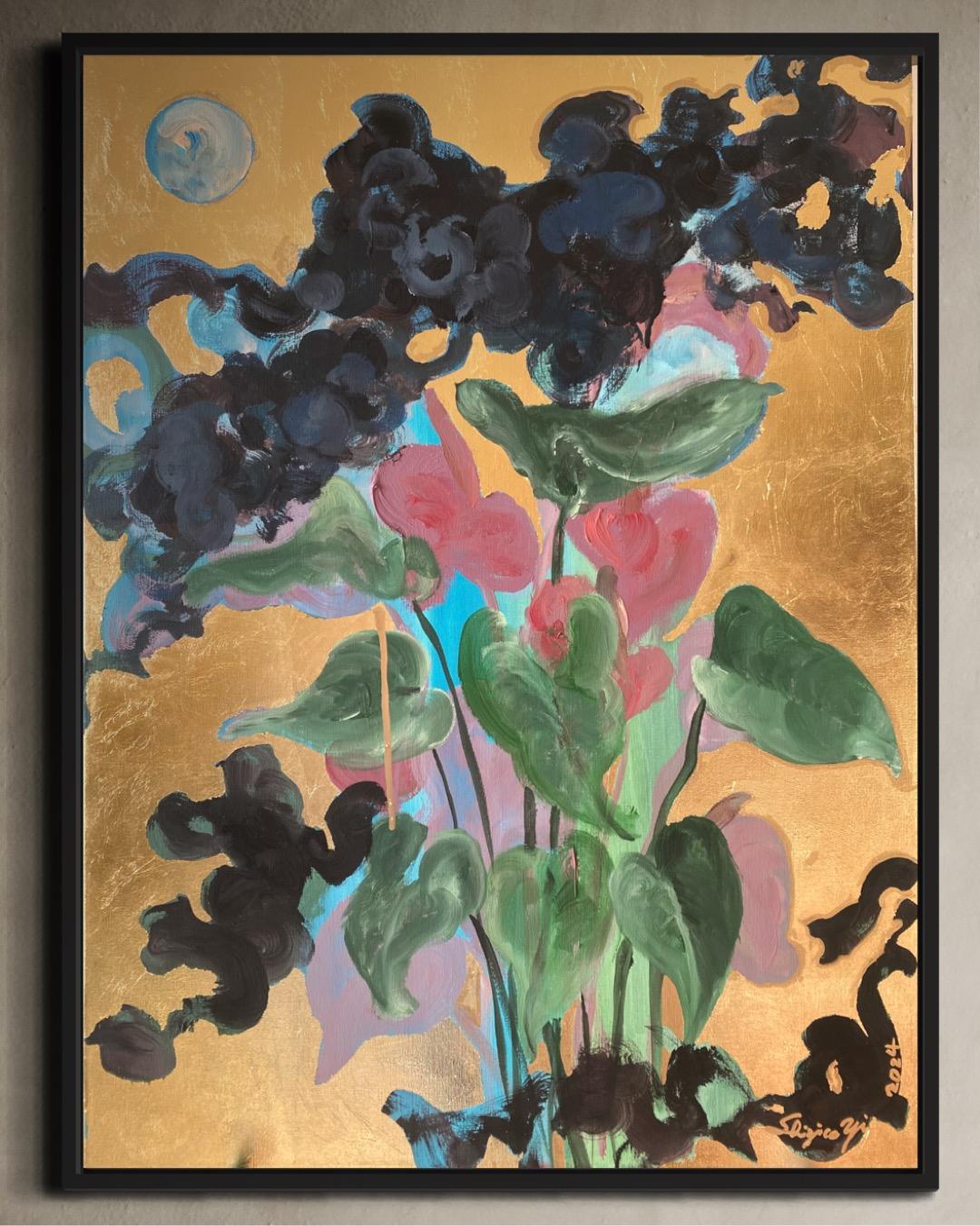 Pintado a mano Edición Limitada #1-Primera Luna-Premio del Reino Unido al Artista-óleo, oro sobre Giclée - Print de Shizico Yi