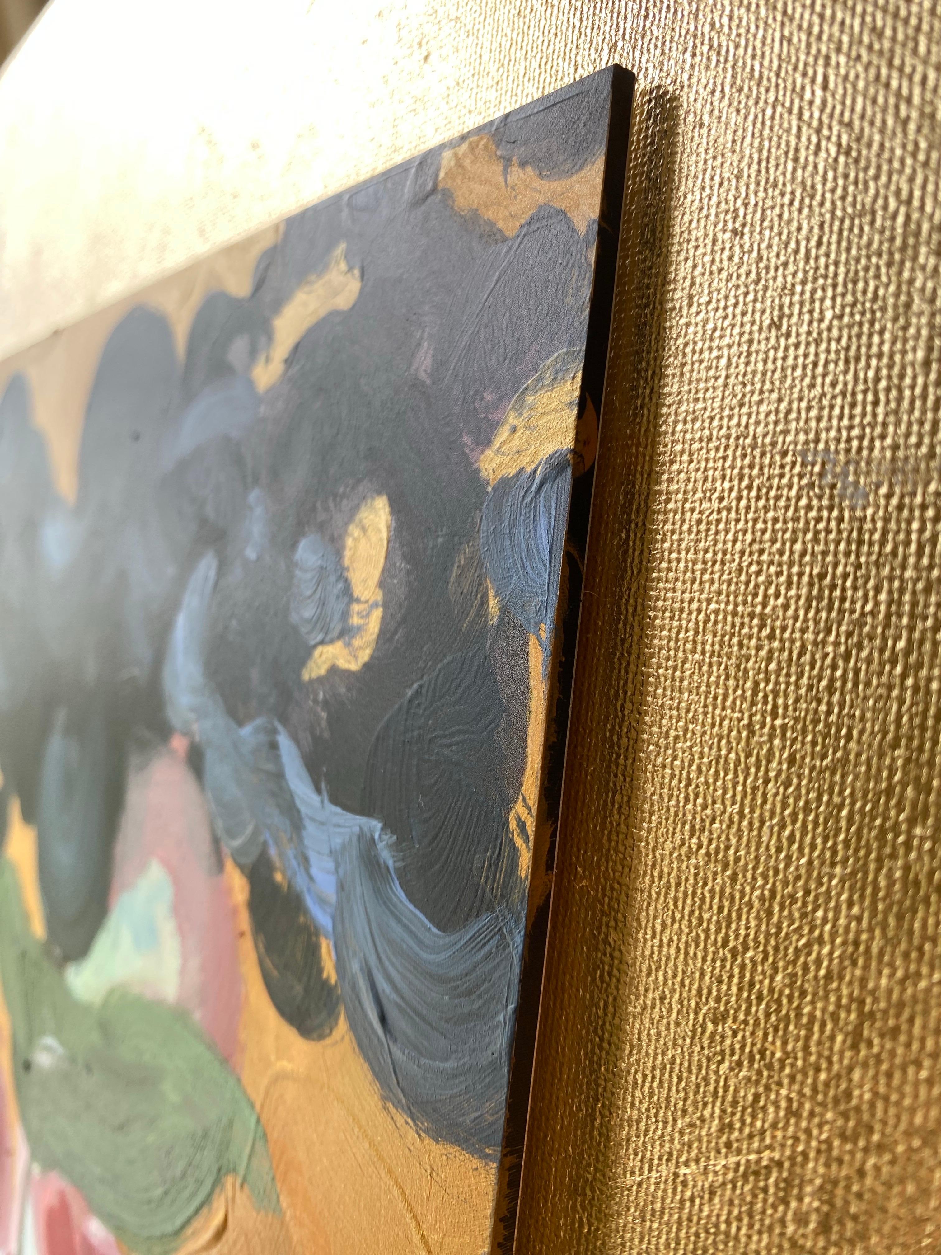 Cette édition limitée est peinte à 90% à la main par l'artiste Shizico yi avec de la peinture dorée originale, de la peinture à l'huile et du gesso sur un panneau d'aluminium de première qualité réalisé en giclée. Il s'agit ici du numéro 2 des dix