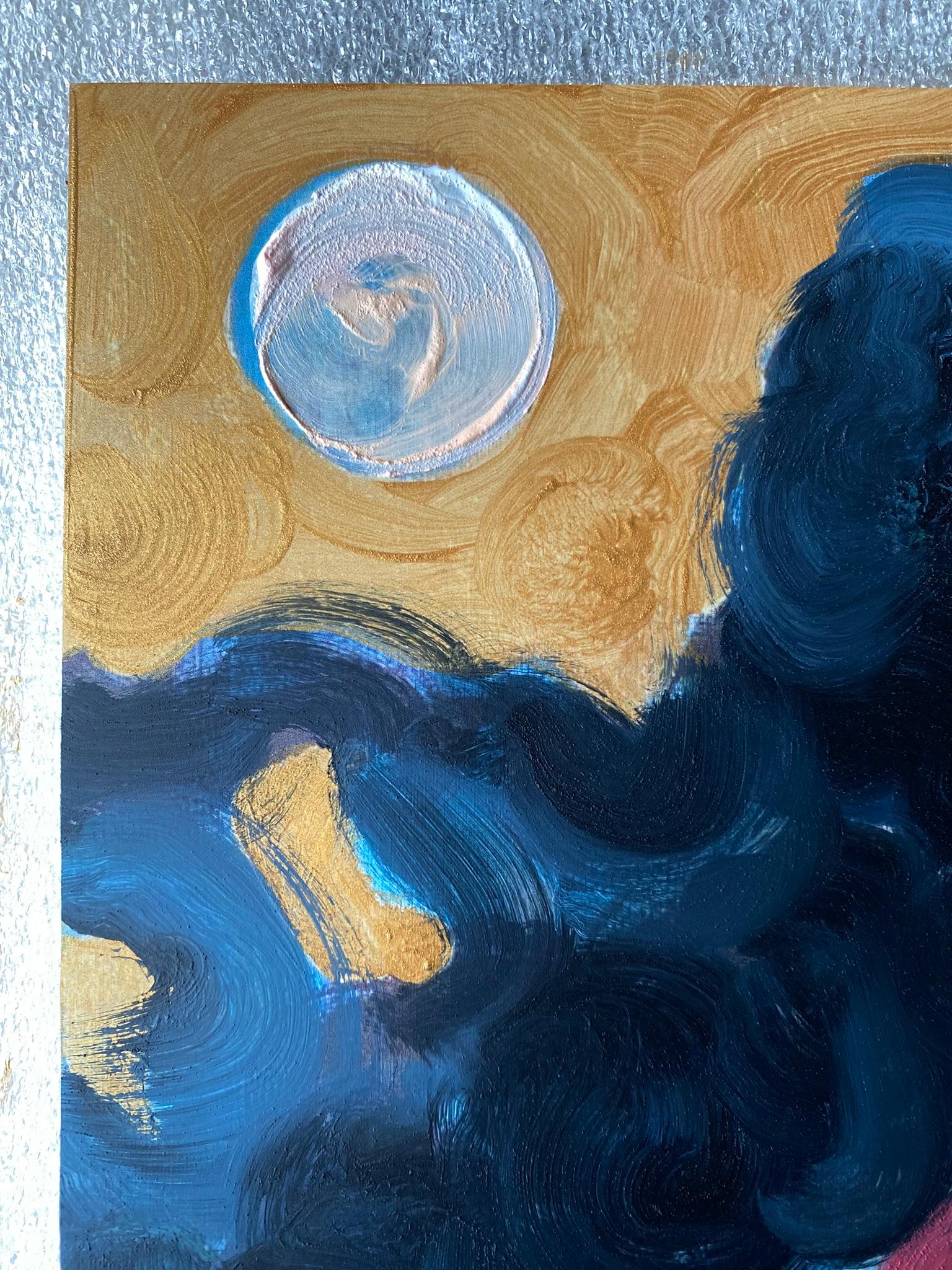 Édition limitée peinte à la main #2-Première lune- Artiste récompensé au Royaume-Uni-huile, or sur Giclée en vente 7