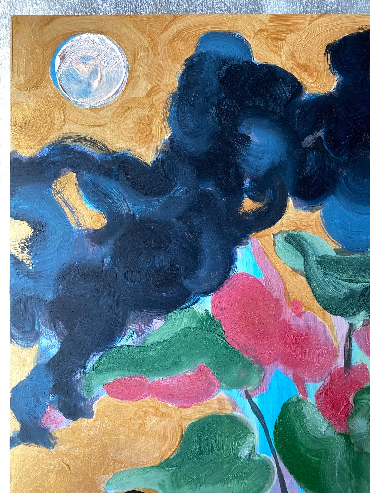 Édition limitée peinte à la main #2-Première lune- Artiste récompensé au Royaume-Uni-huile, or sur Giclée en vente 3