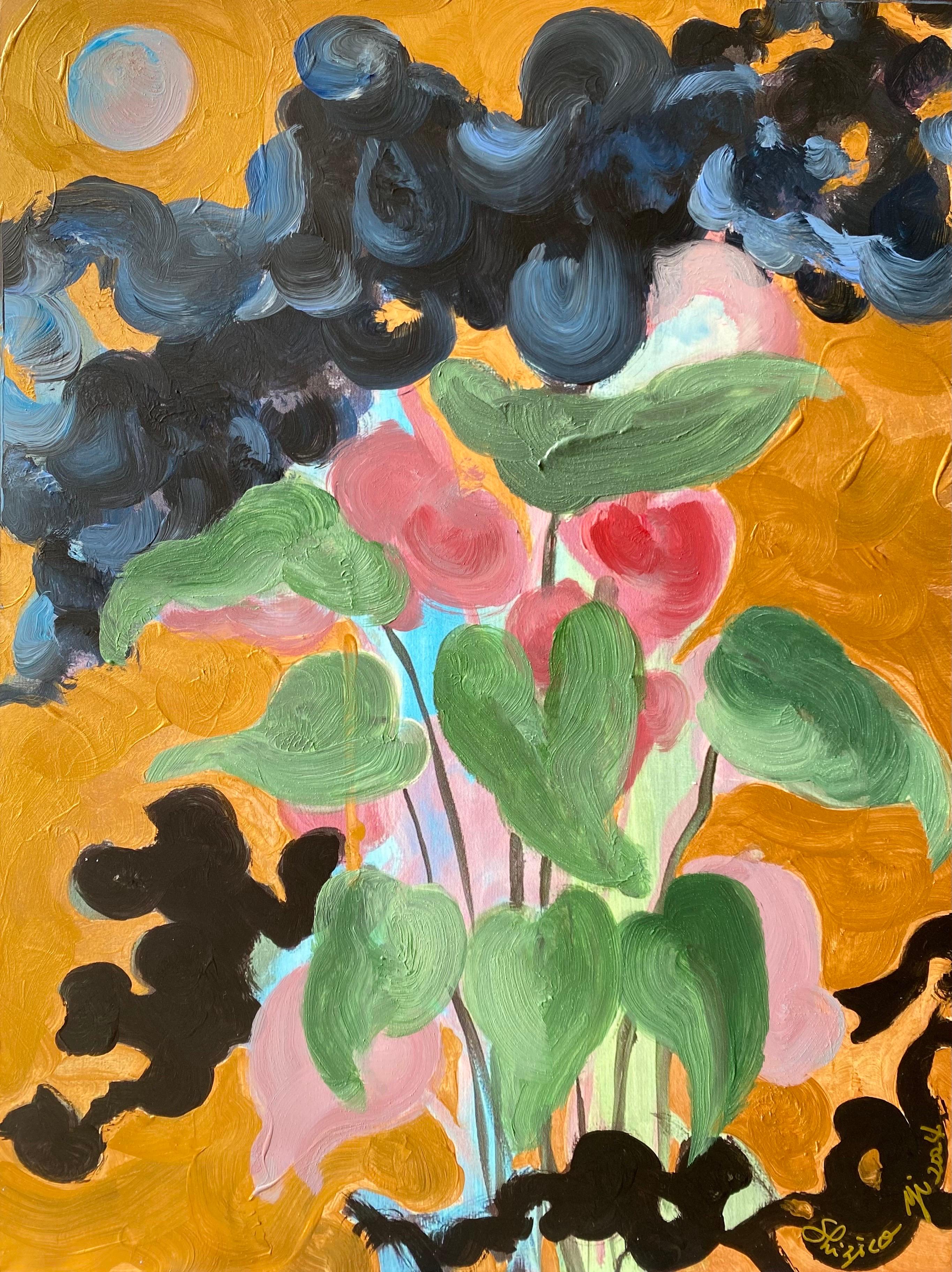 Shizico Yi Abstract Print - Hand painted Limited Edition-First Moon-UK Awarded Artist-oil, gold on Giclée #2