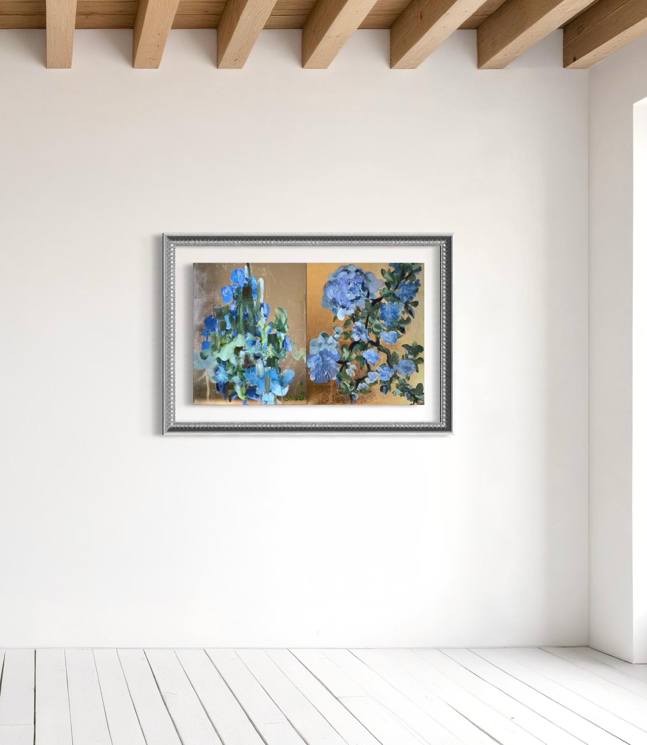 Handbemaltes 2er-Set-Golden Sunlit-British Awarded Artist-auf Aluminium – Print von Shizico Yi