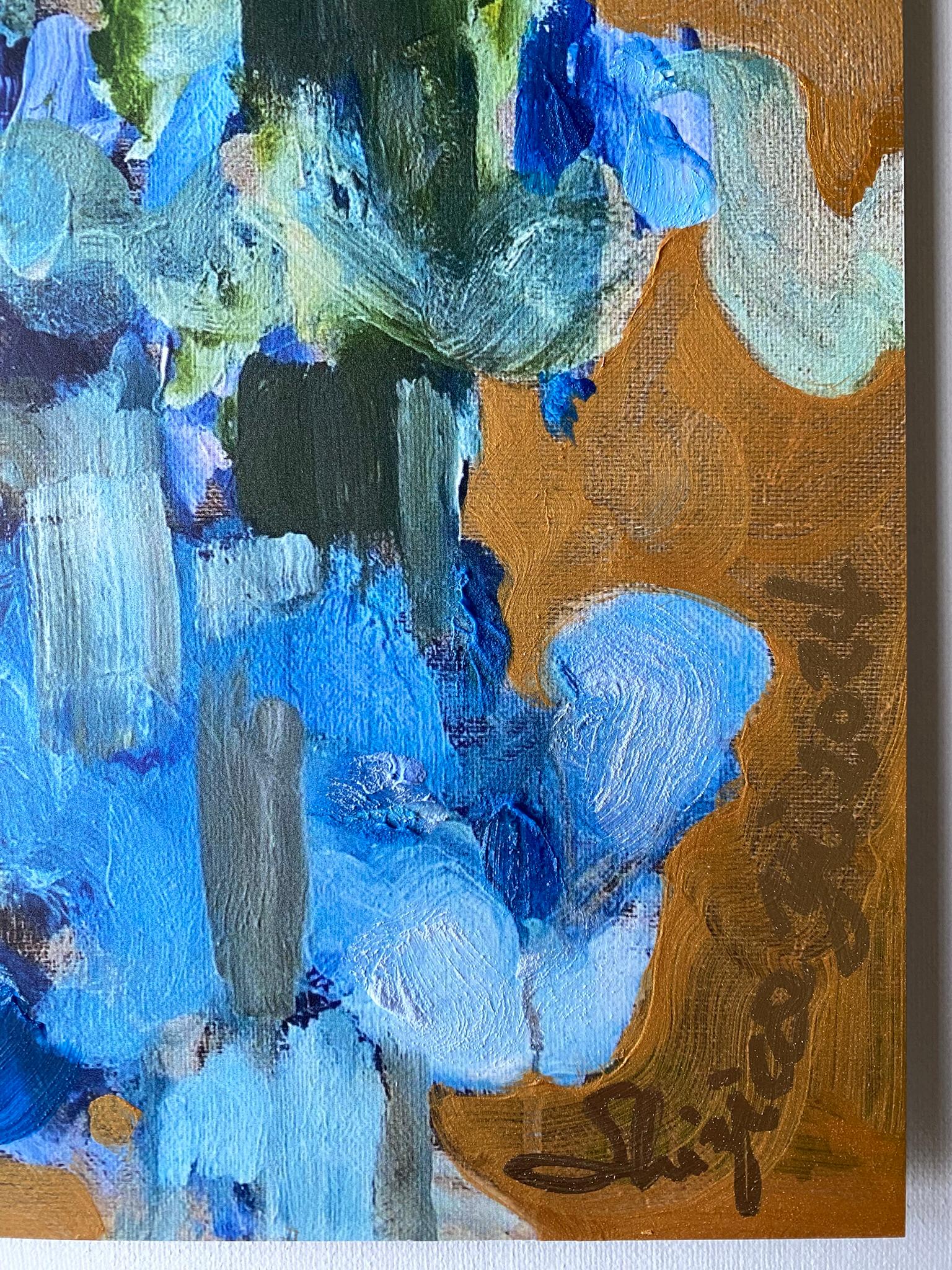 Edición limitada pintada a mano#2/5-Campanas mágicas doradas iluminadas por el sol-Artista británico galardonado - Print Impresionista abstracto de Shizico Yi