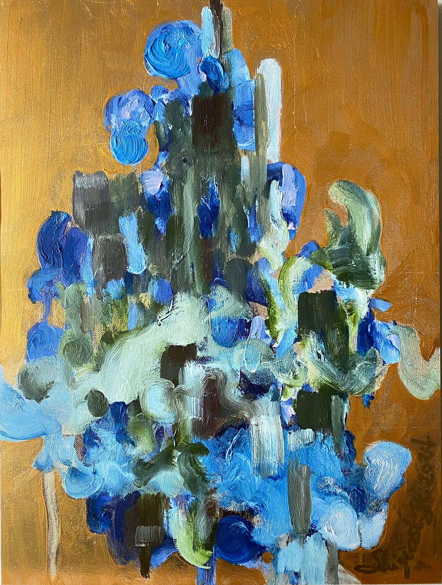 Abstract Print de Shizico Yi - Edición limitada pintada a mano#2/5-Campanas mágicas doradas iluminadas por el sol-Artista británico galardonado