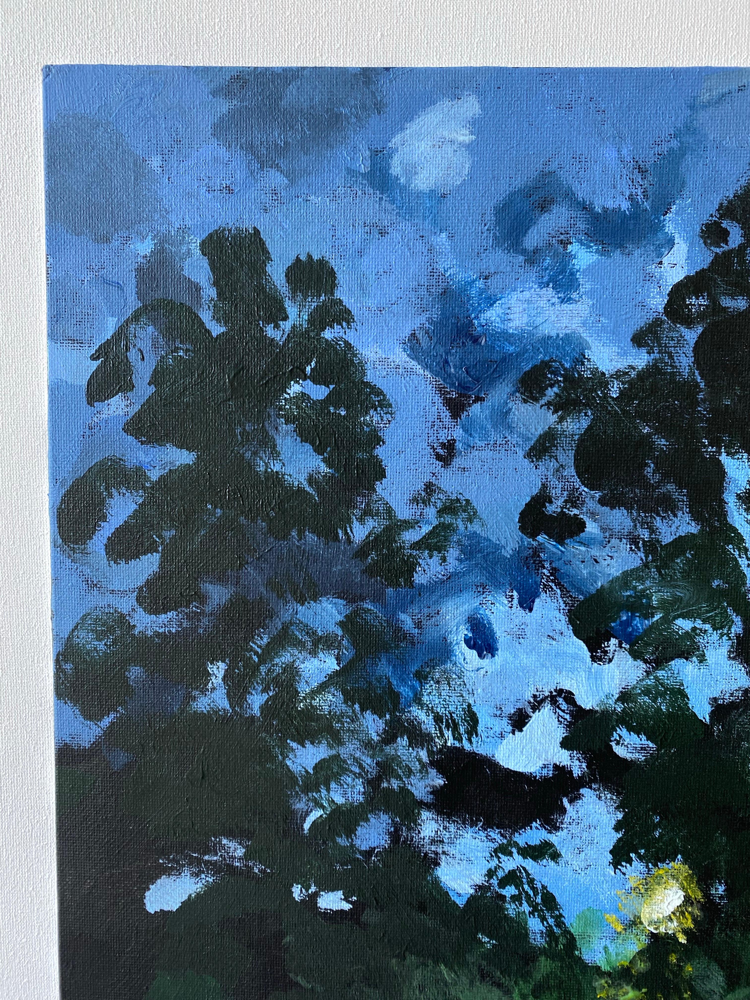 Hand painted One Off Proof-The Night-British Awarded Artist-Plein Air in evening - Bleu Landscape Print par Shizico Yi