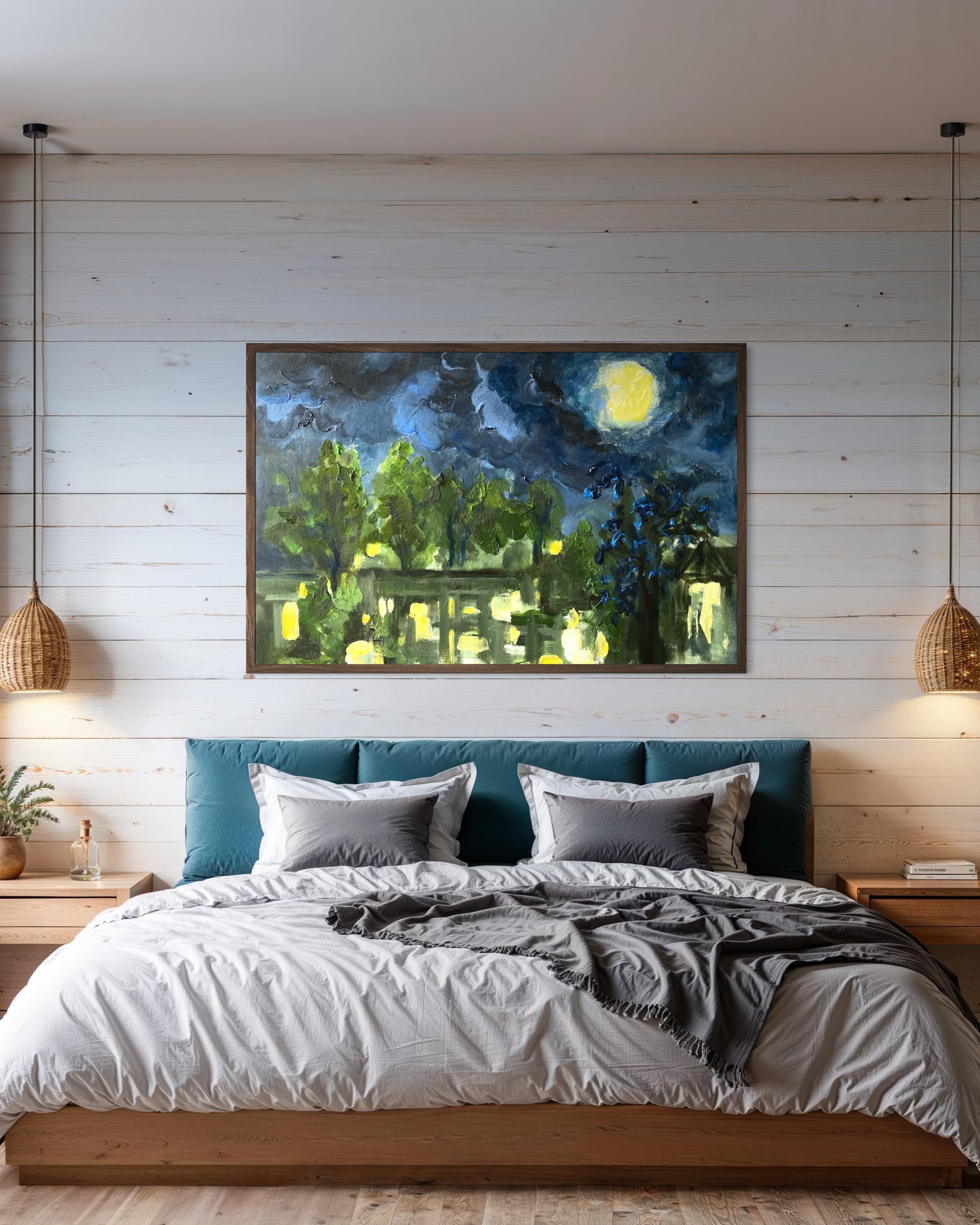 Épreuve peinte à la main#1-Nuit de lune-Artiste britannique récompensé-limité à 2 exemplaires-une seule fois - Bleu Abstract Print par Shizico Yi