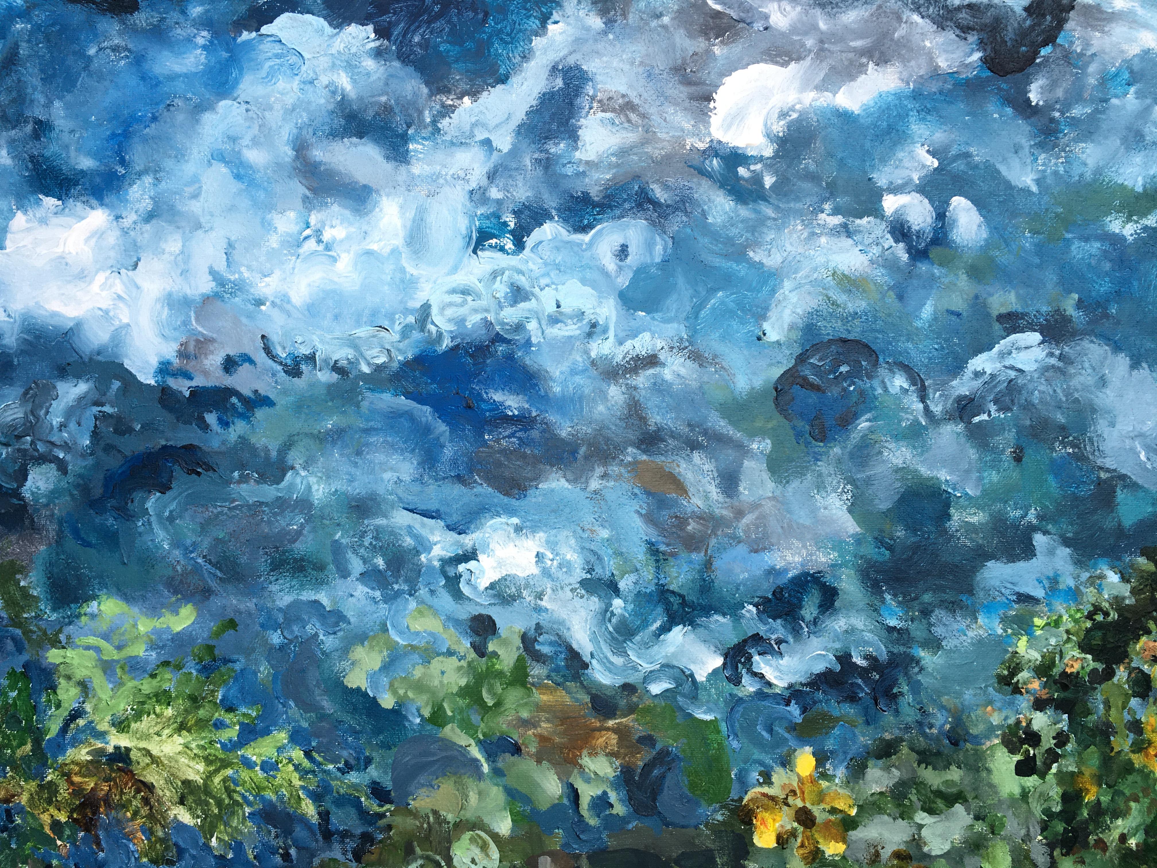 « Having a cigarette amongst Green and Blue », peinture à la main, grande toile, édition n° 6 en vente 2