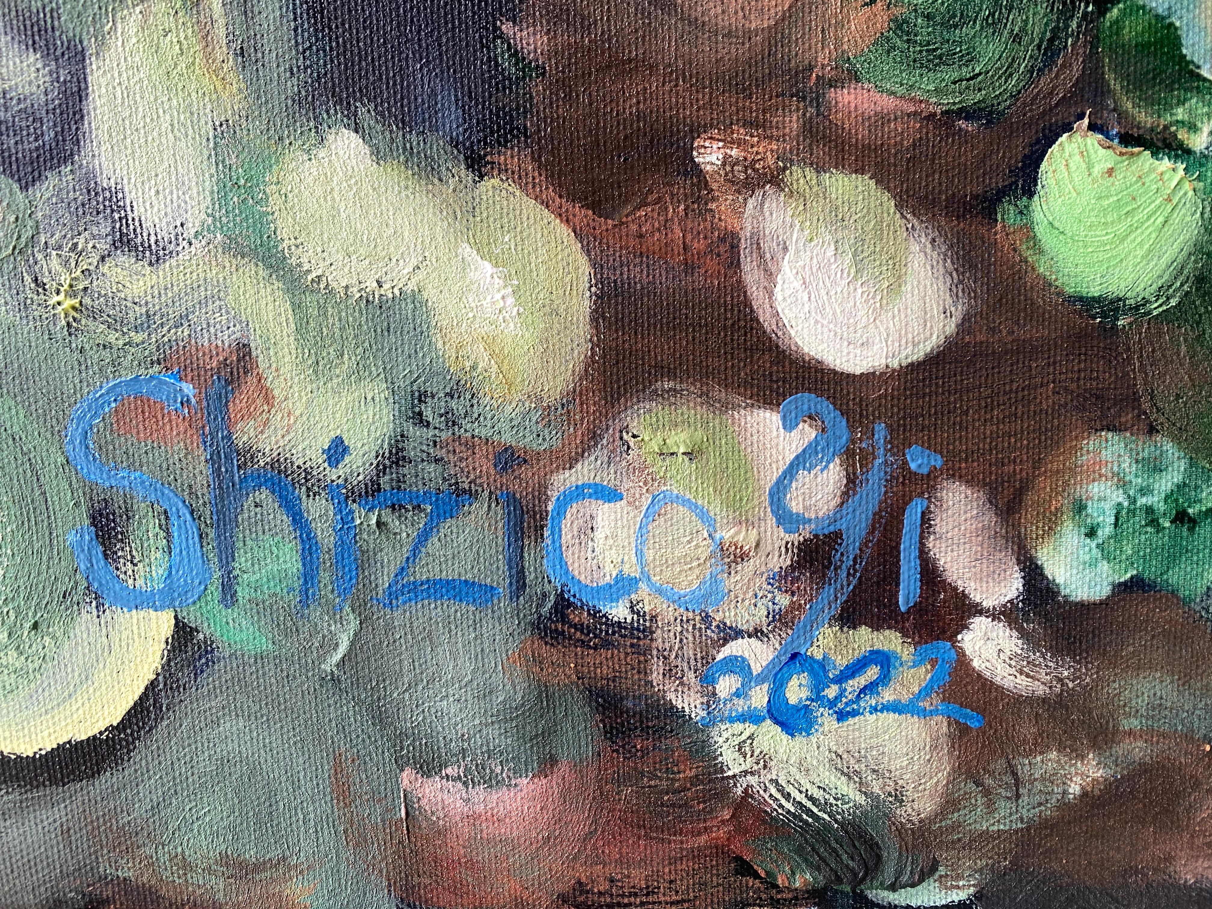 Cigarette au milieu de Greene & Greene Peint à la main Grande toileEdition 10/20 - Gris Abstract Painting par Shizico Yi