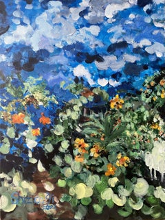 Having a cigarette amongst Green and Blue-hand painted Large CanvasEdition 10/20