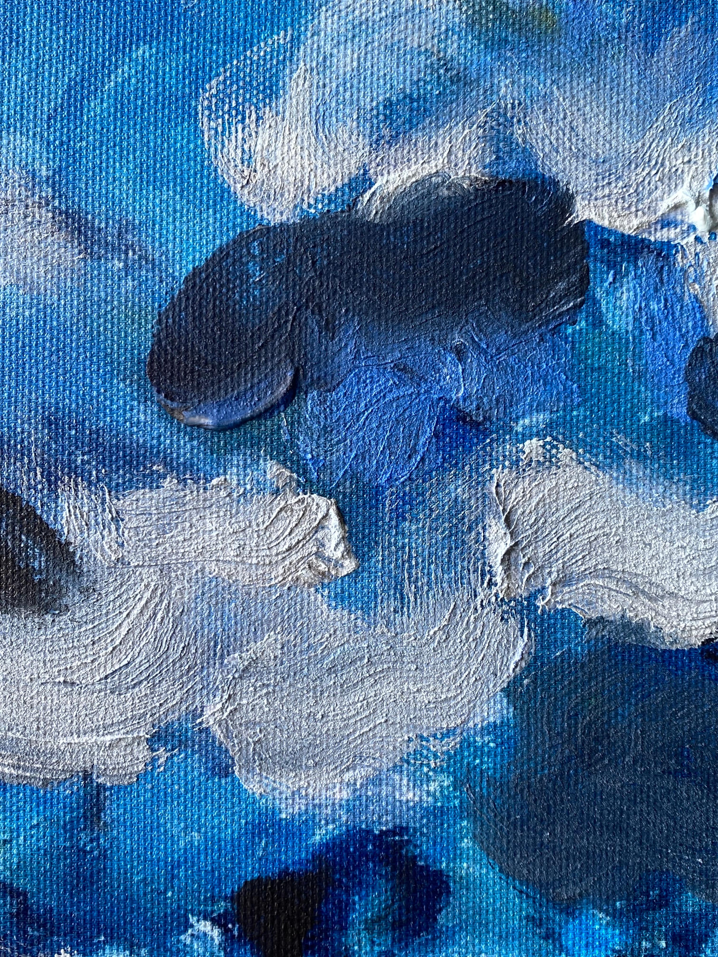 Having a cigarette amongst Green and Blue-hand painted Large CanvasEdition 12/20 For Sale 5