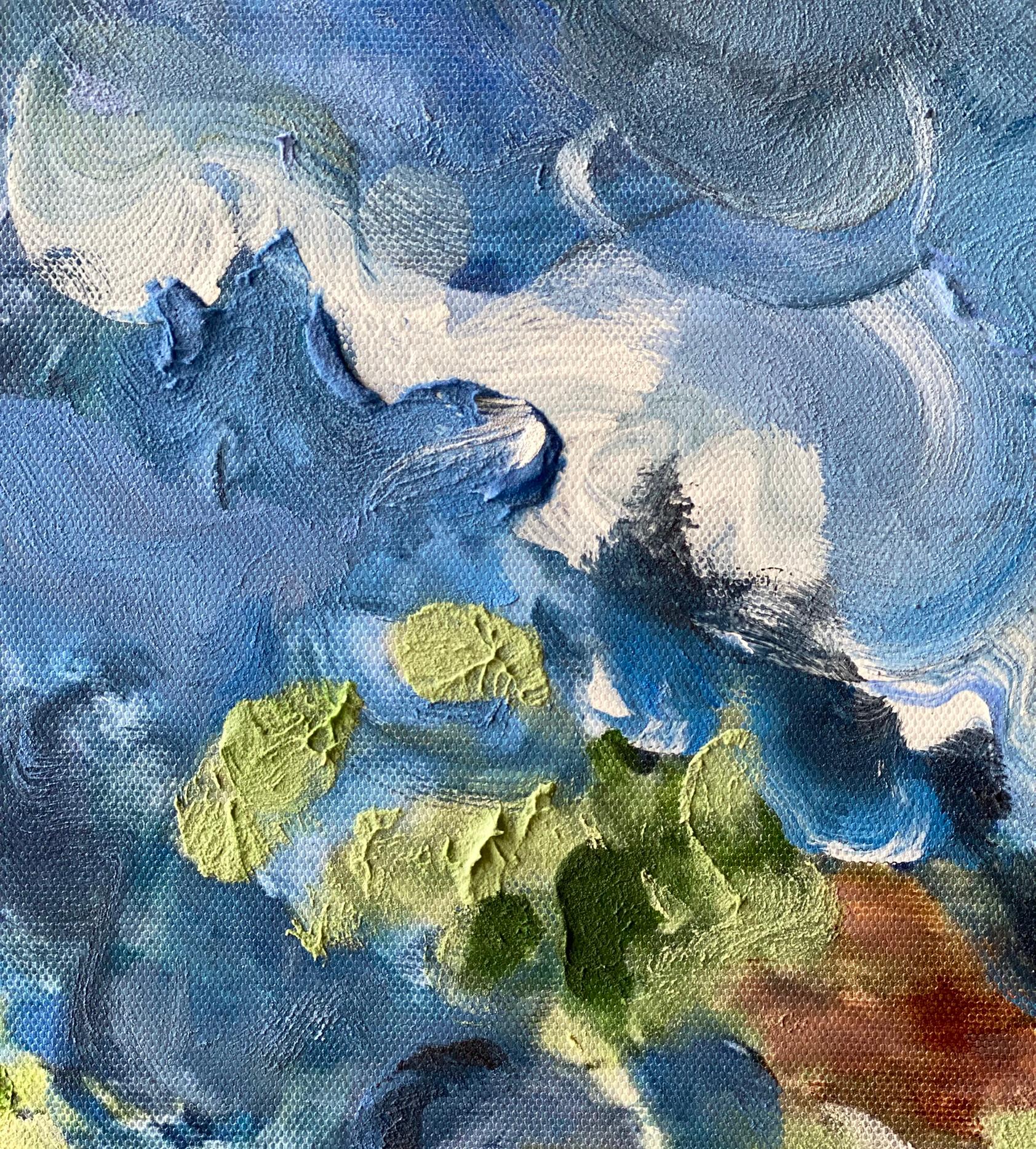Having a cigarette amongst Green and Blue-hand painted Large CanvasEdition 12/20 For Sale 5