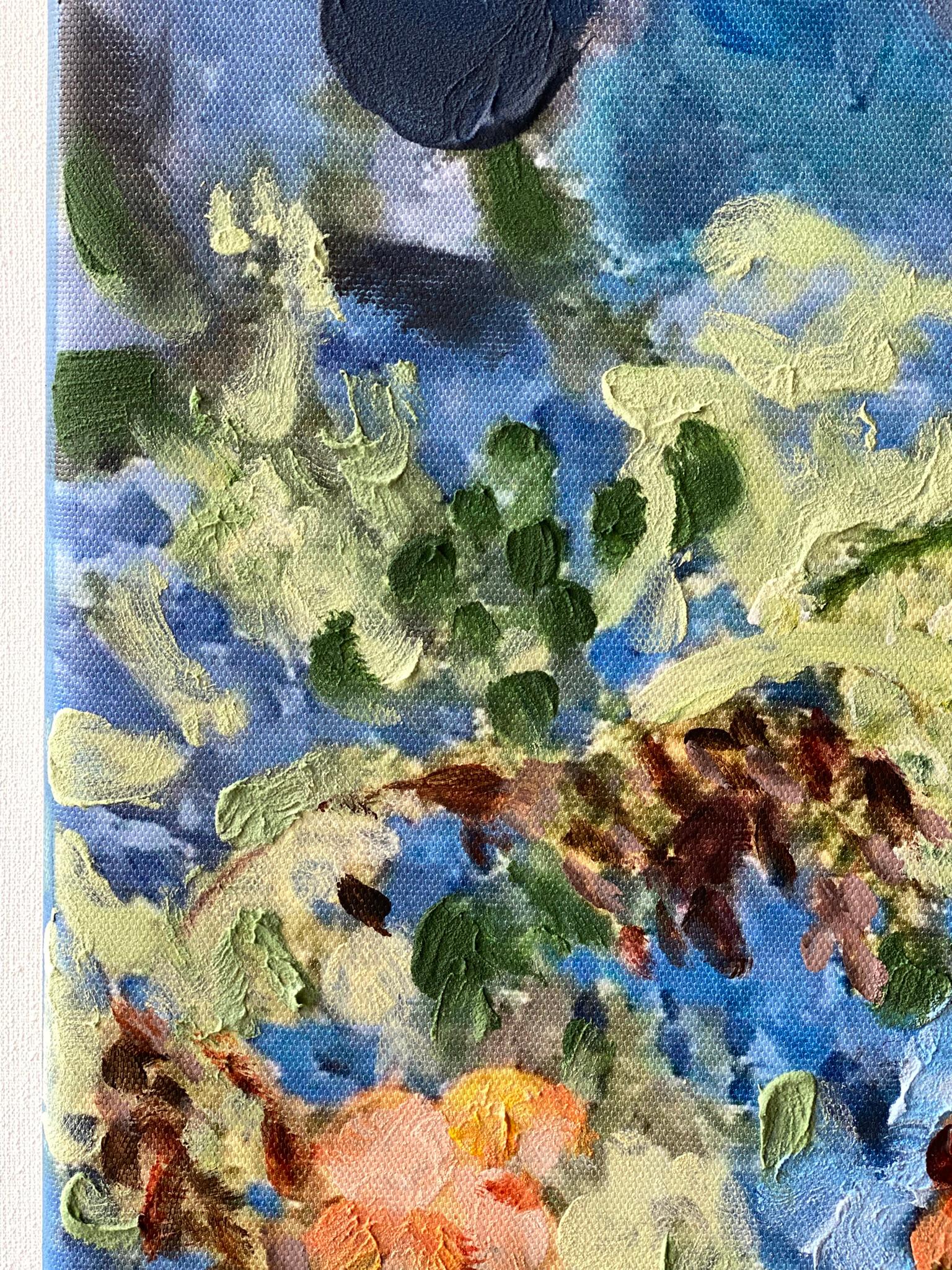 Having a cigarette amongst Green and Blue-hand painted Large CanvasEdition 12/20 For Sale 6