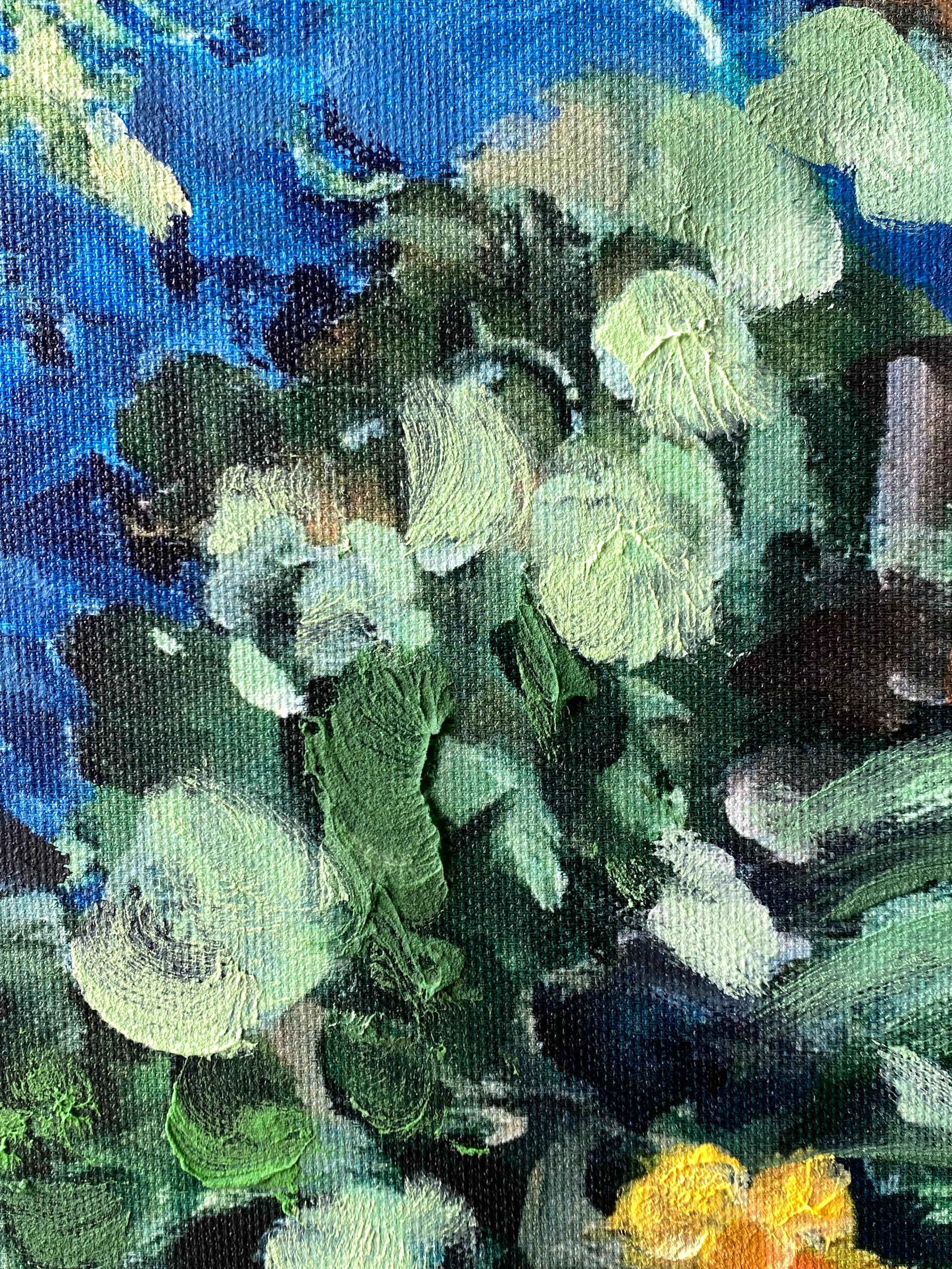 Having a cigarette amongst Green and Blue-hand painted Large CanvasEdition 12/20 For Sale 7
