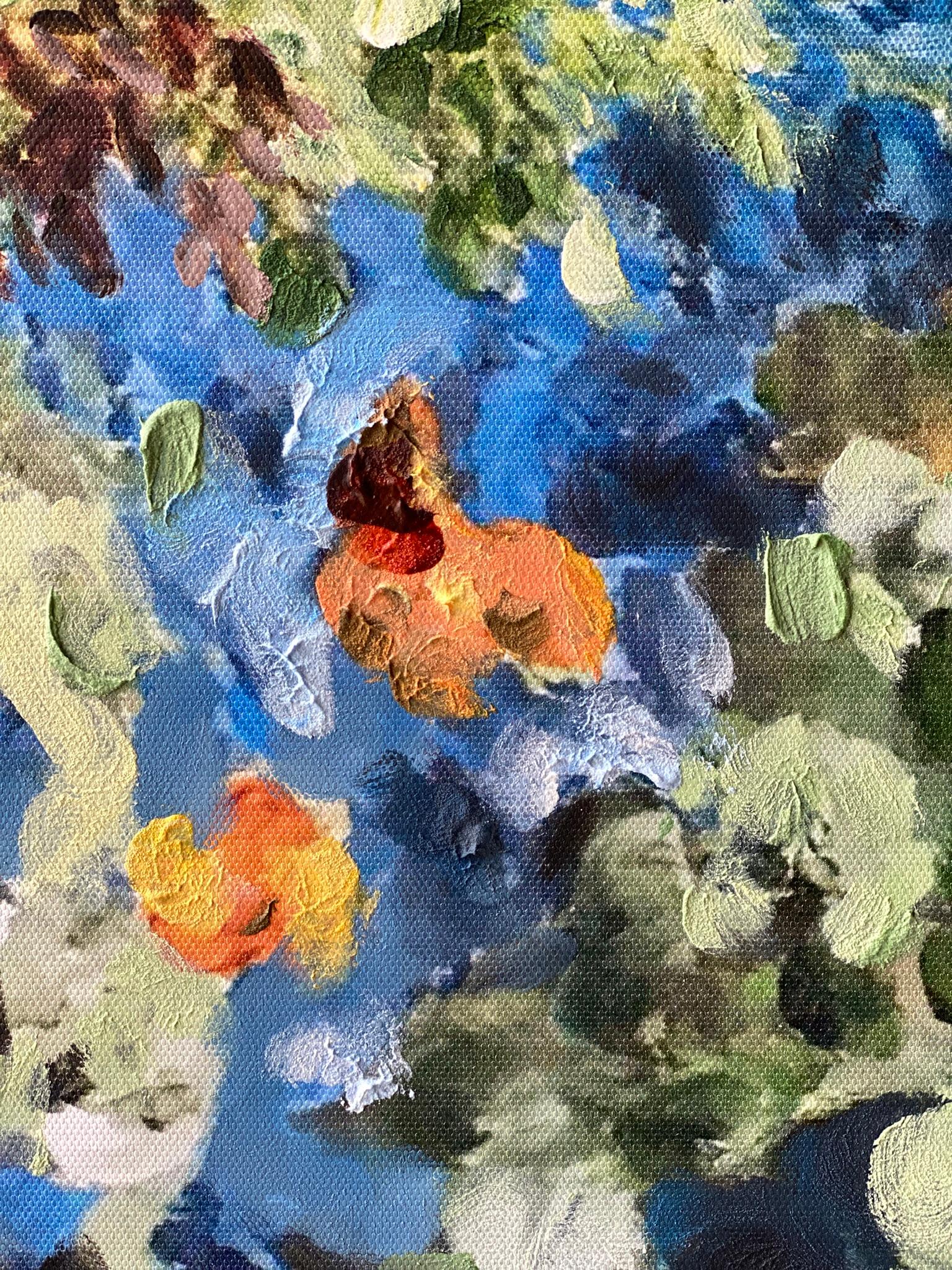 Having a cigarette amongst Green and Blue-hand painted Large CanvasEdition 12/20 For Sale 7