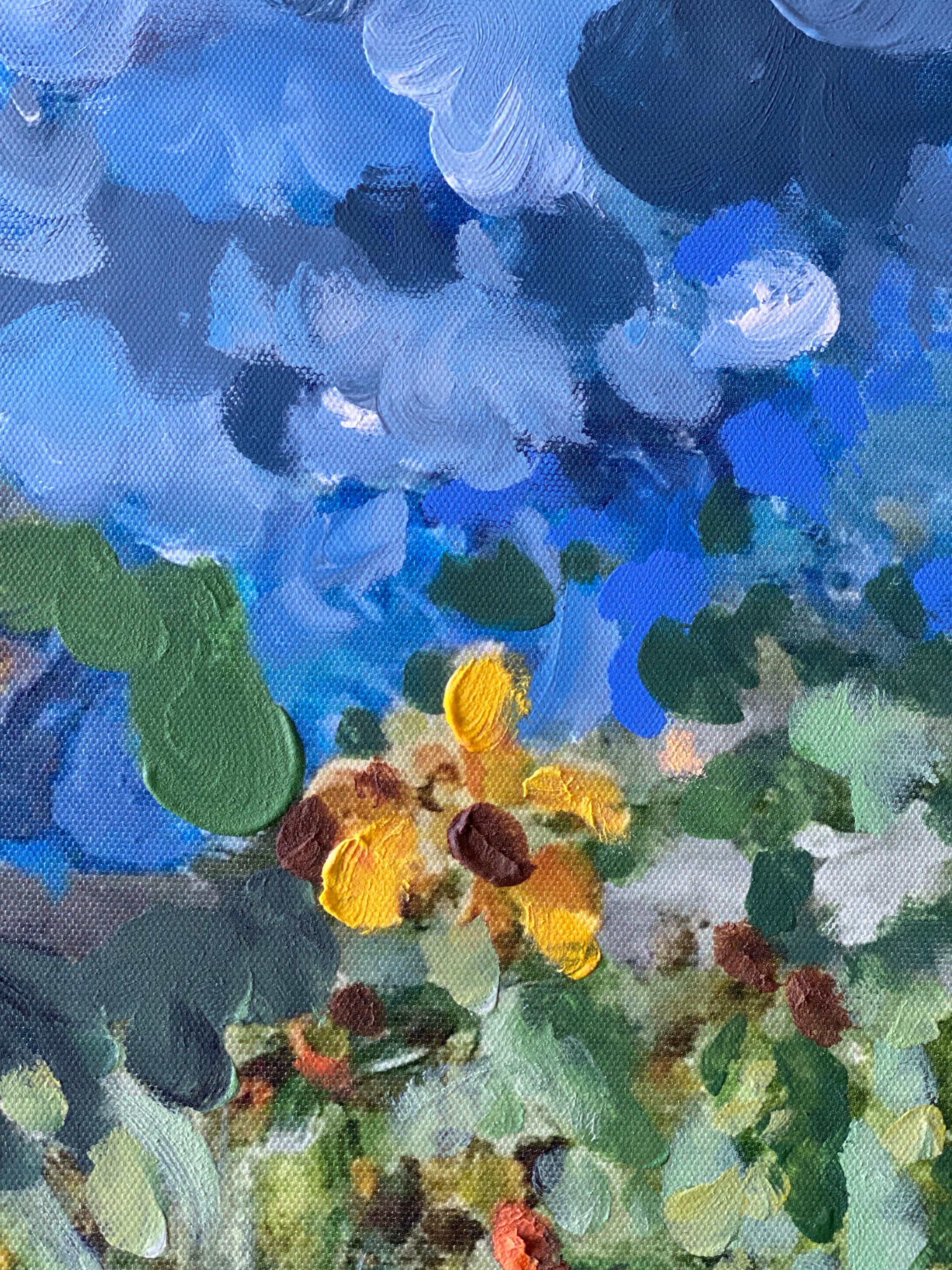 Having a cigarette amongst Green and Blue-hand painted Large CanvasEdition 12/20 For Sale 10