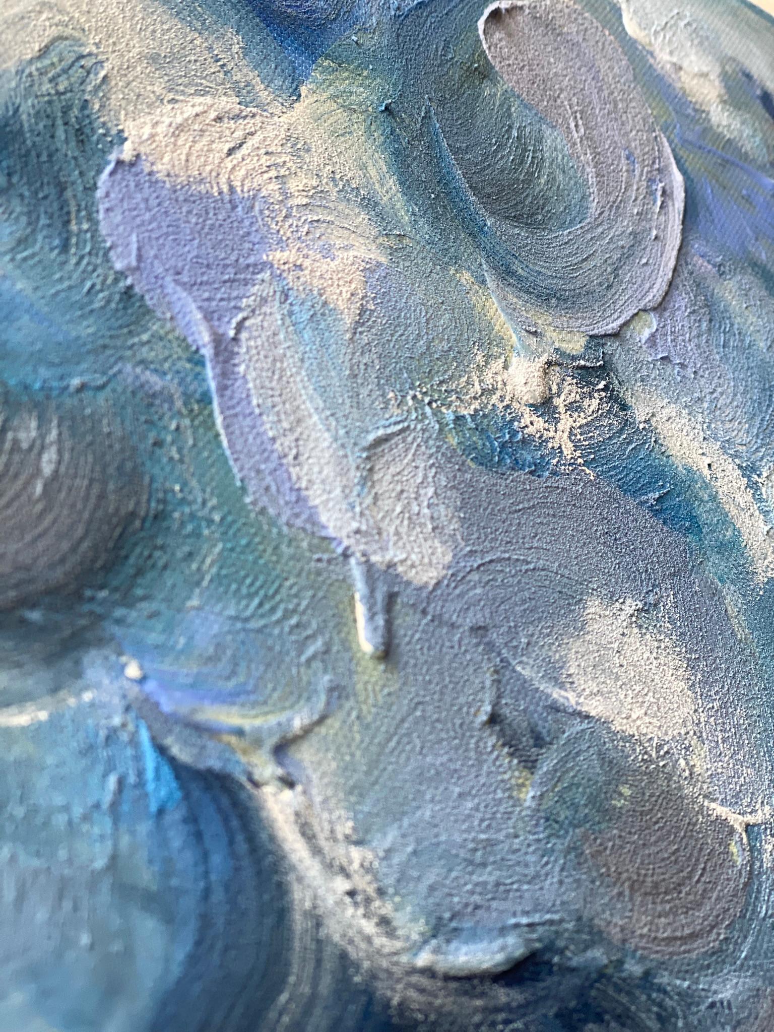 Having a cigarette amongst Green and Blue-hand painted Large CanvasEdition 12/20 For Sale 11