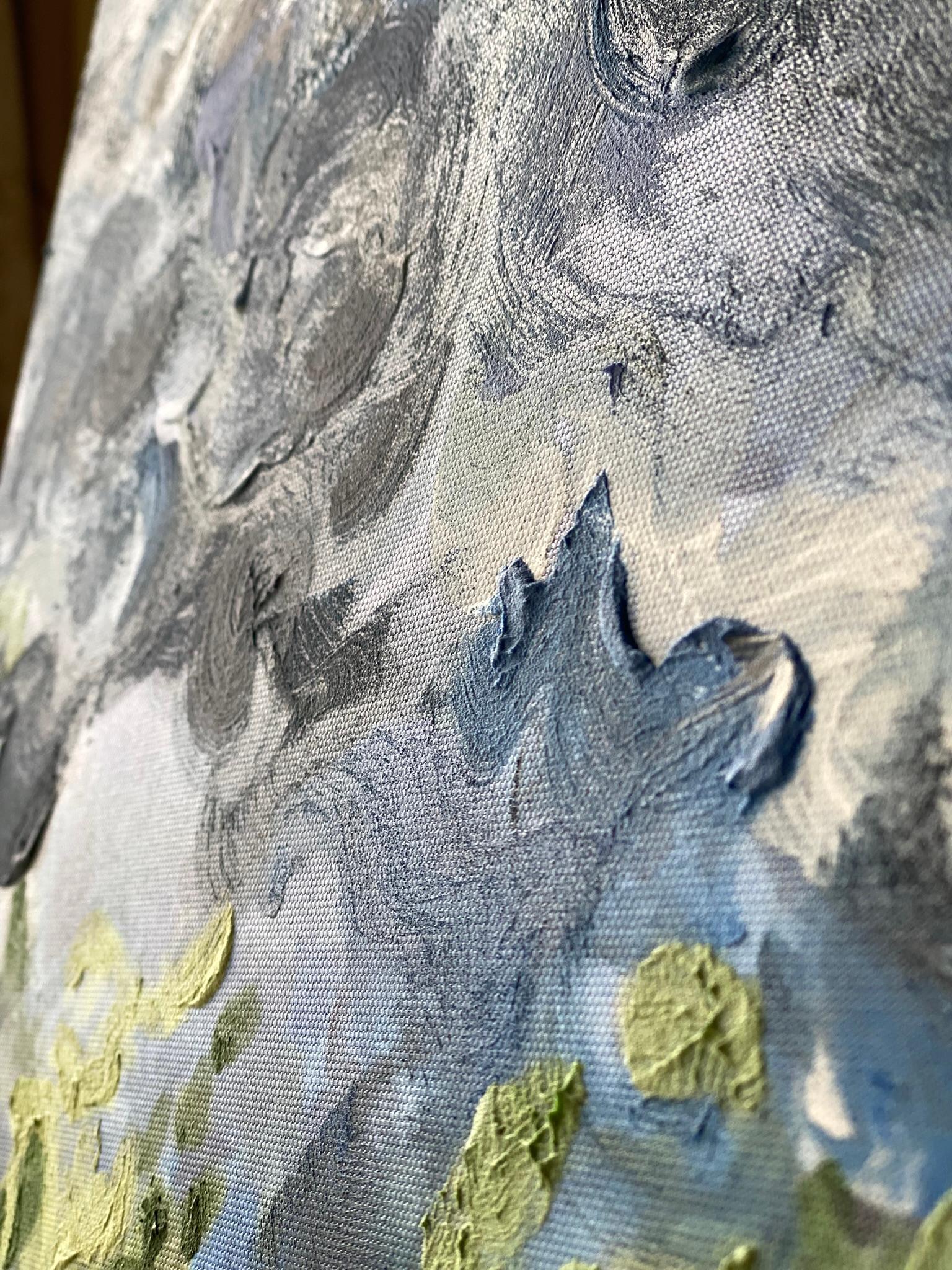 Having a cigarette amongst Green and Blue-hand painted Large CanvasEdition 12/20 For Sale 12