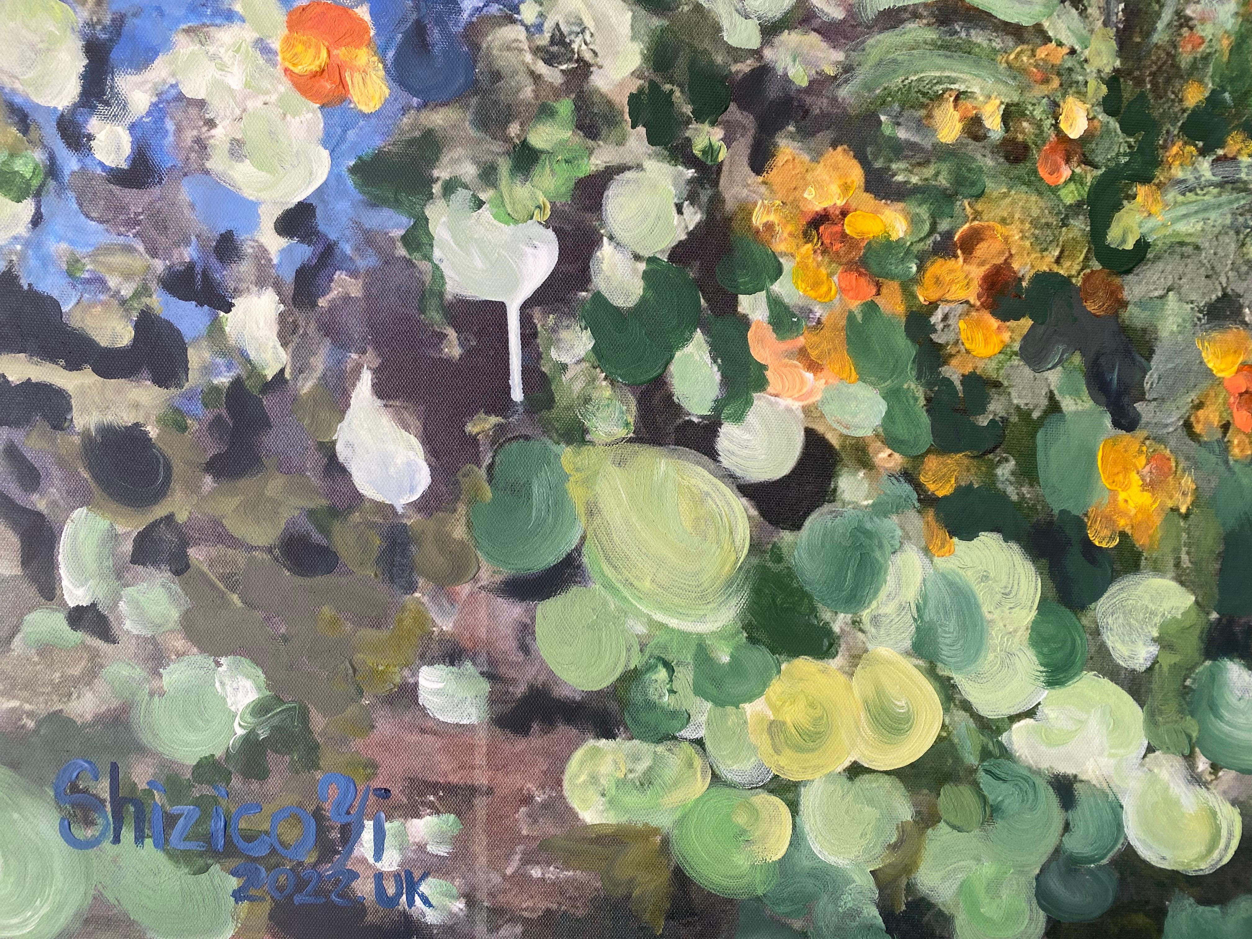 Having a cigarette amongst Green and Blue-hand painted Large CanvasEdition 12/20 For Sale 13