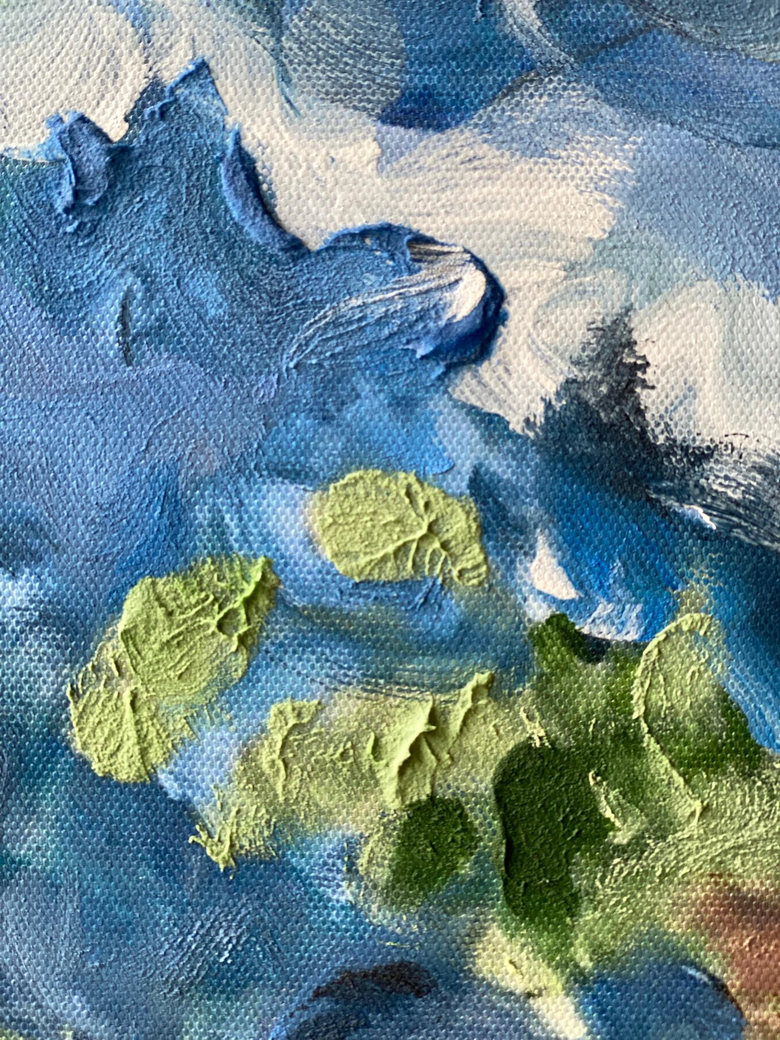 Having a cigarette amongst Green and Blue-hand painted Large CanvasEdition 12/20 For Sale 13
