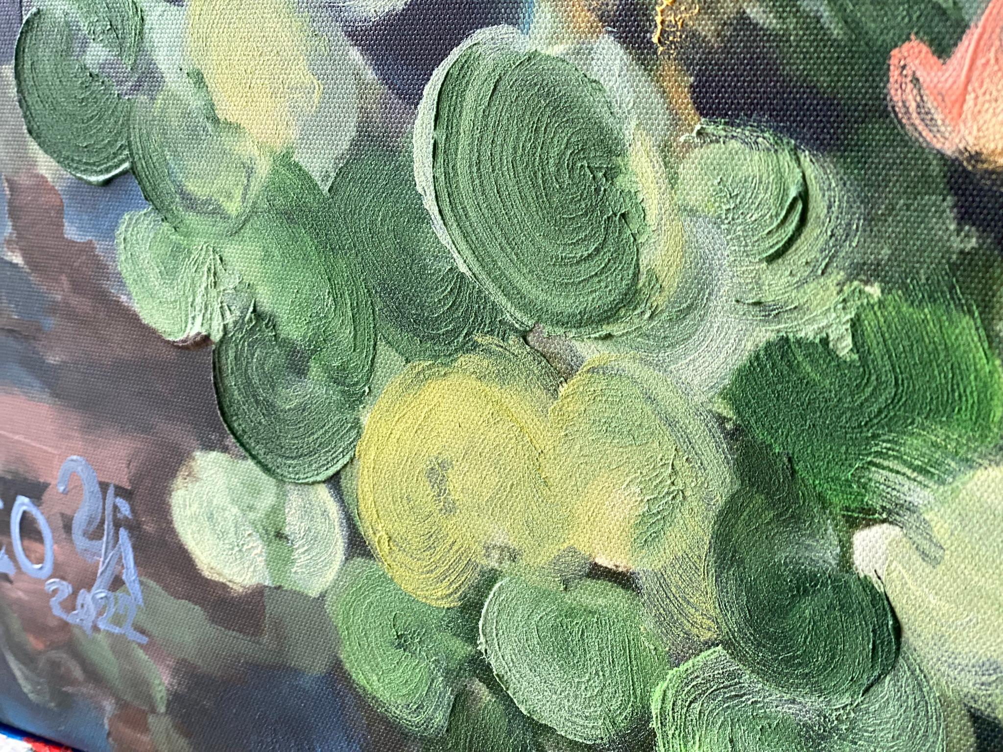 Having a cigarette amongst Green and Blue-hand painted Large CanvasEdition 12/20 For Sale 14