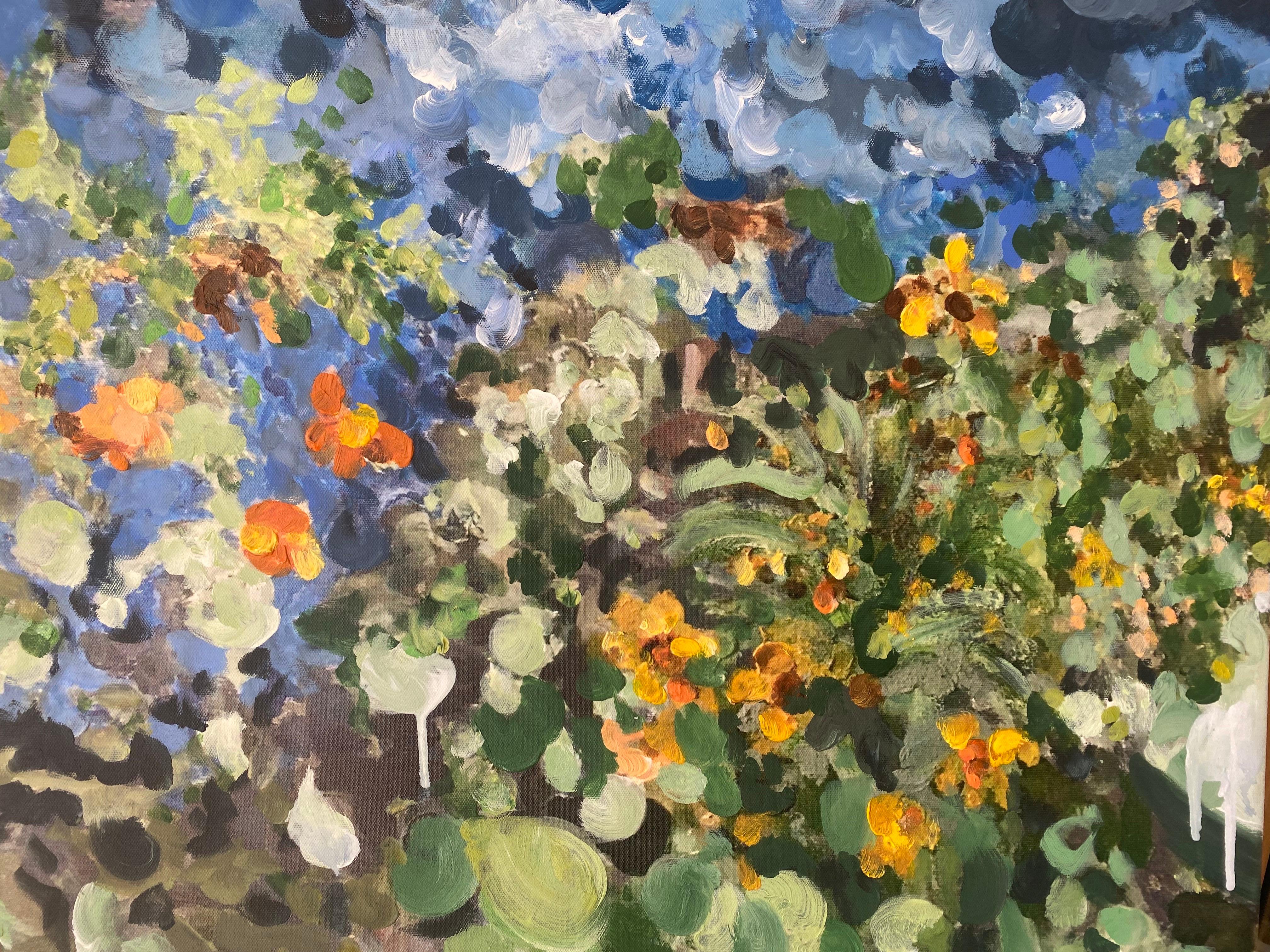 Having a cigarette amongst Green and Blue-hand painted Large CanvasEdition 12/20 For Sale 15
