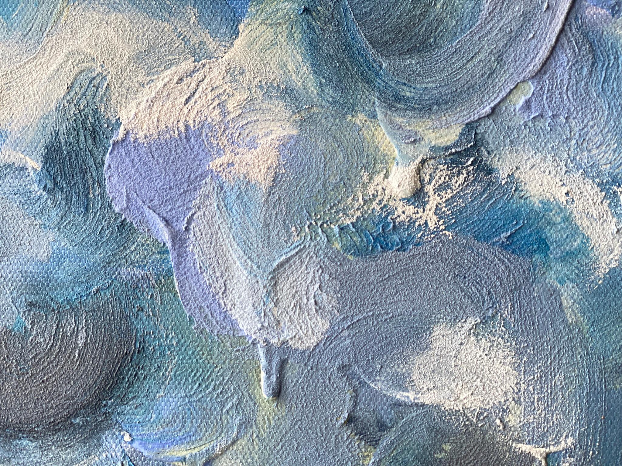 Having a cigarette amongst Green and Blue-hand painted Large CanvasEdition 12/20 For Sale 15