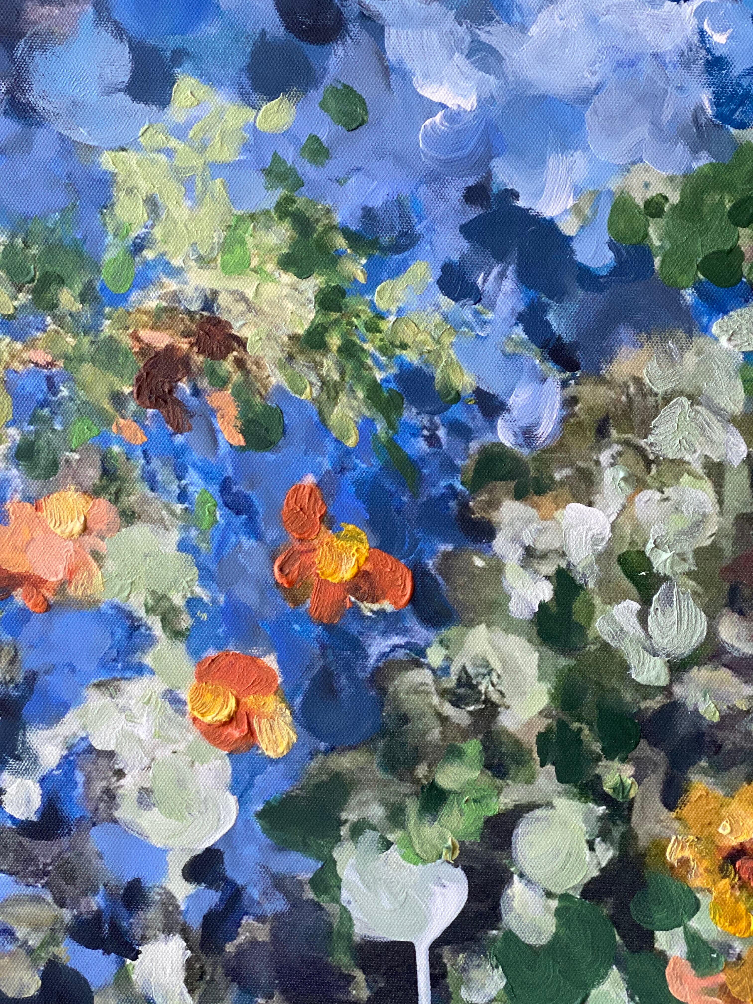 Having a cigarette amongst Green and Blue-hand painted Large CanvasEdition 12/20 - Impressionist Print by Shizico Yi