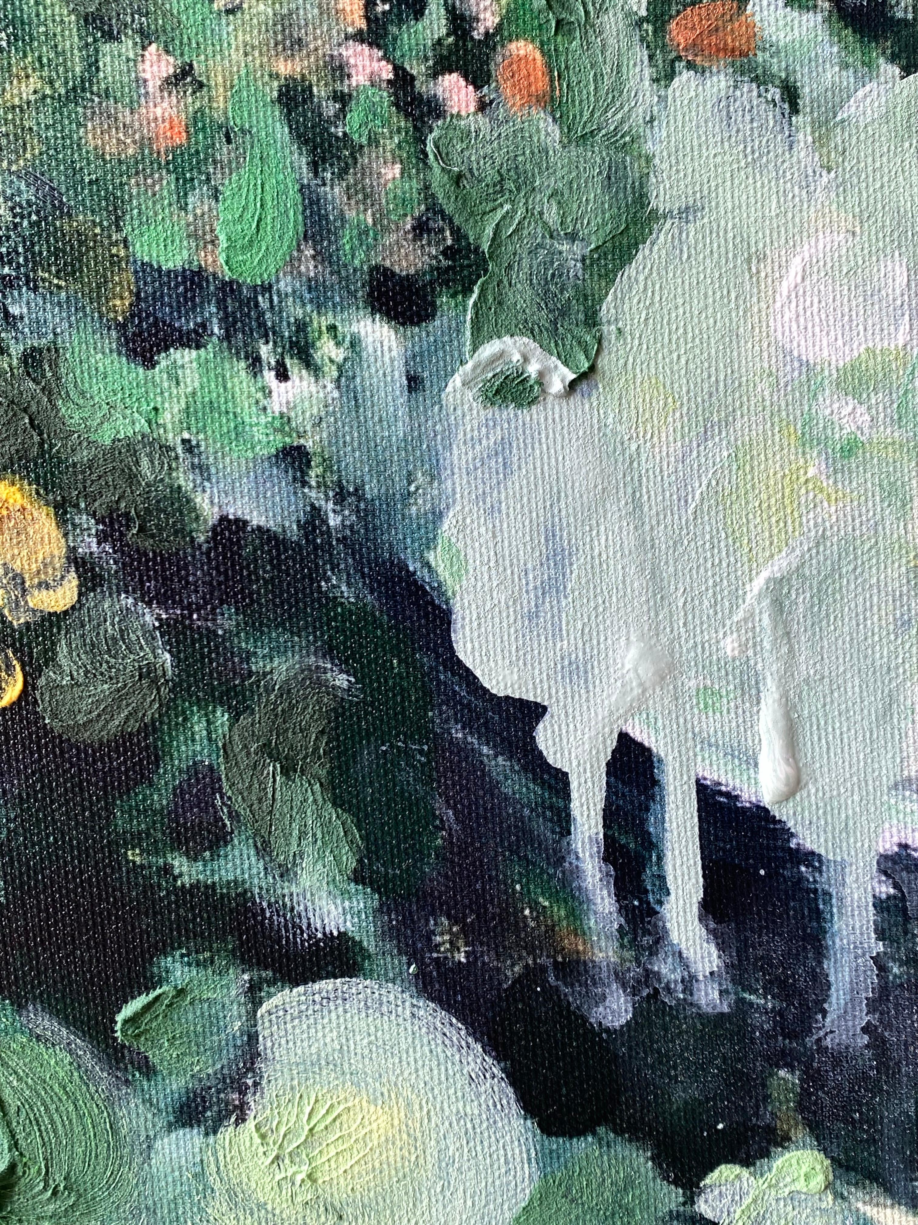 Having a cigarette amongst Green and Blue-hand painted Large CanvasEdition 12/20 For Sale 2