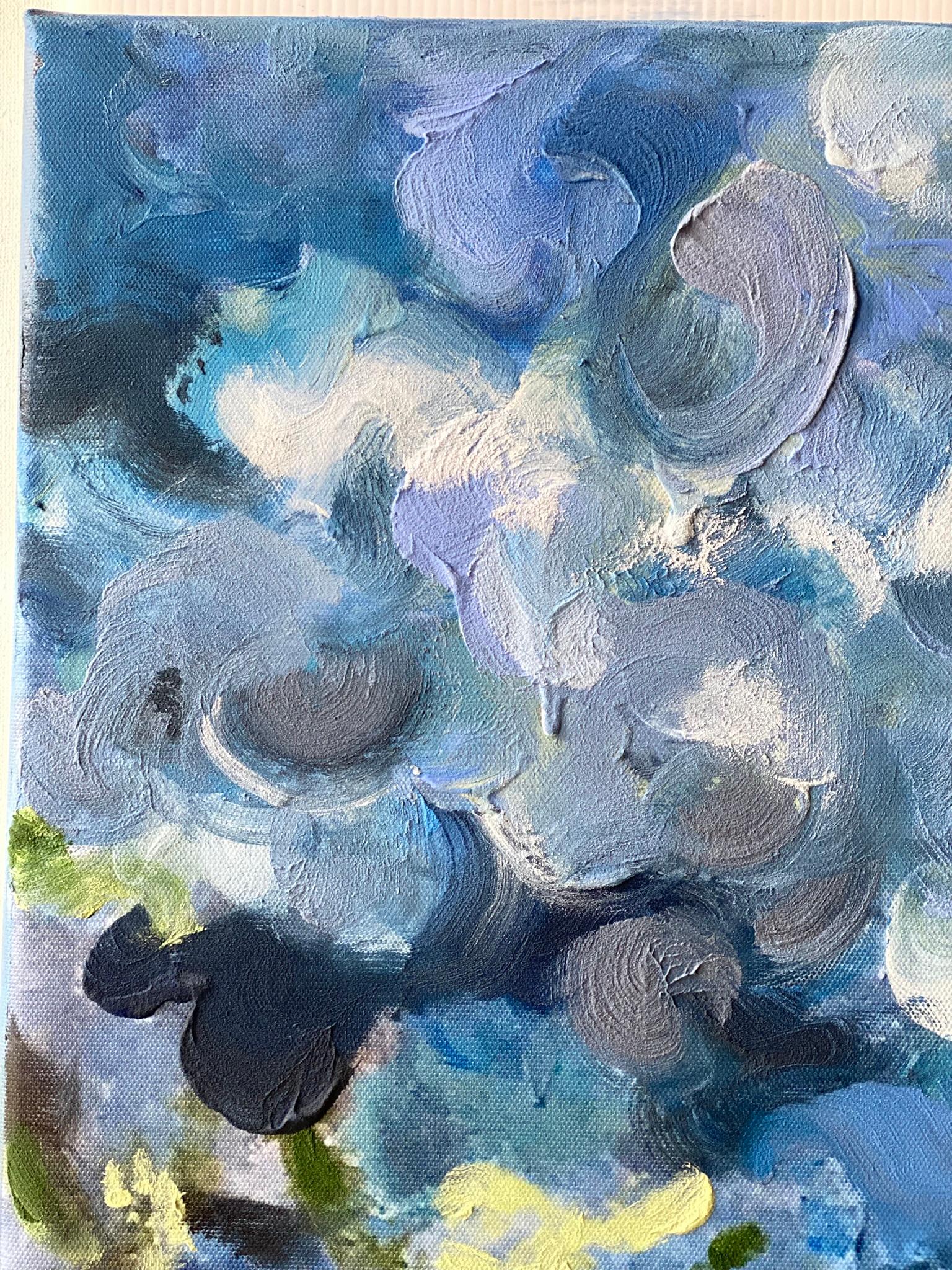 Having a cigarette amongst Green and Blue-hand painted Large CanvasEdition 12/20 For Sale 2