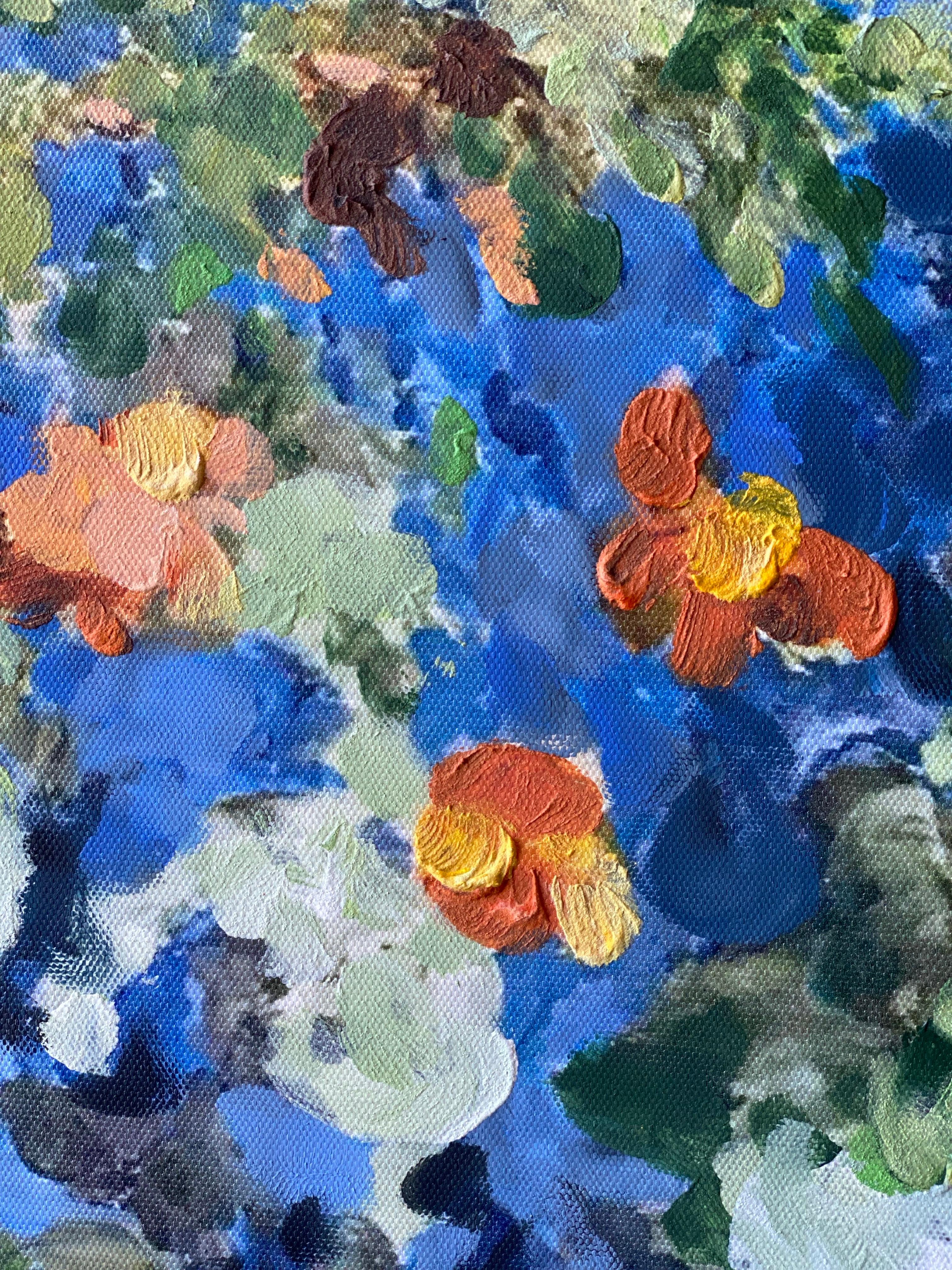 Having a cigarette amongst Green and Blue-hand painted Large CanvasEdition 12/20 For Sale 3