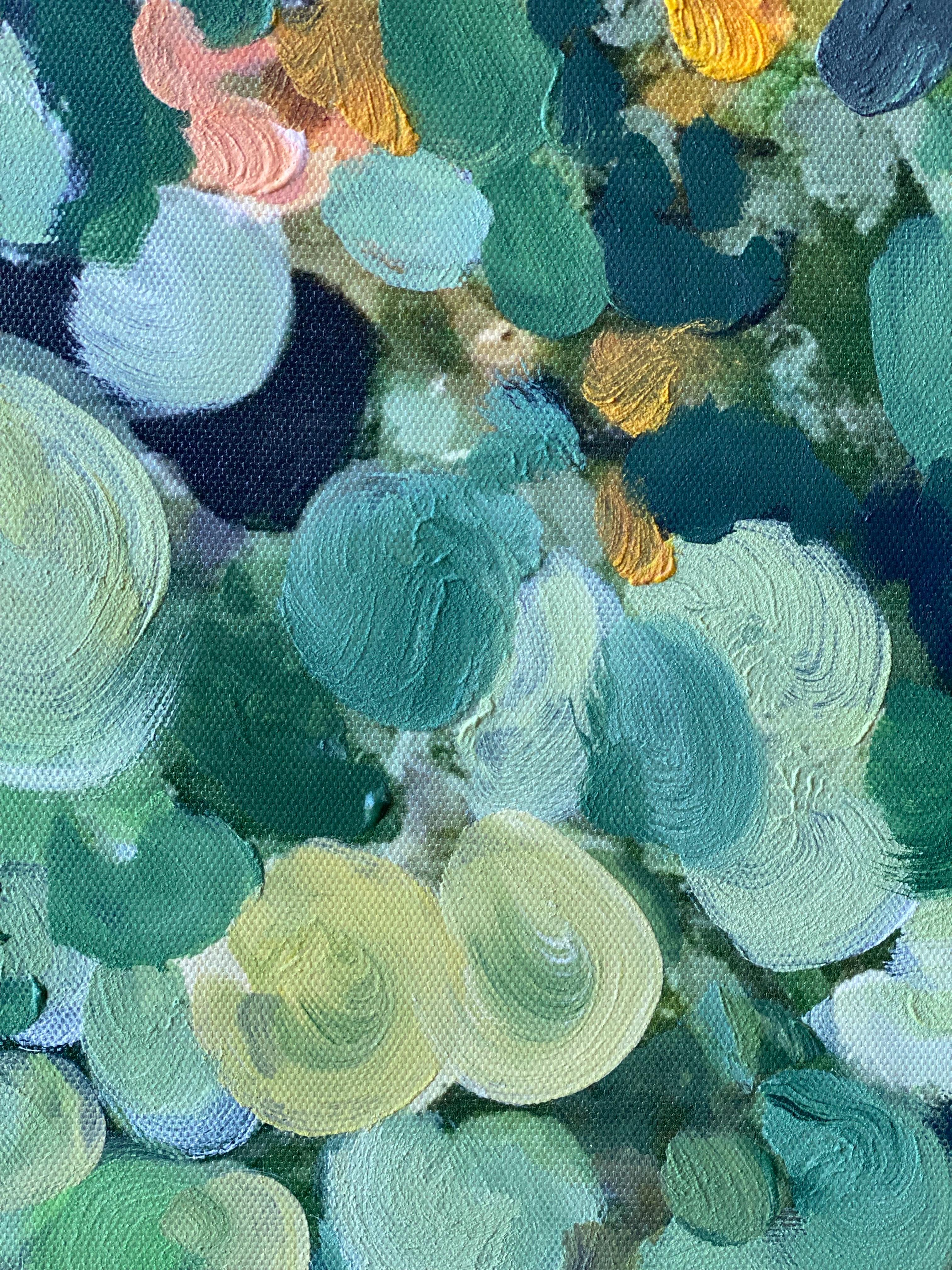 Having a cigarette amongst Green and Blue-hand painted Large CanvasEdition 12/20 For Sale 4